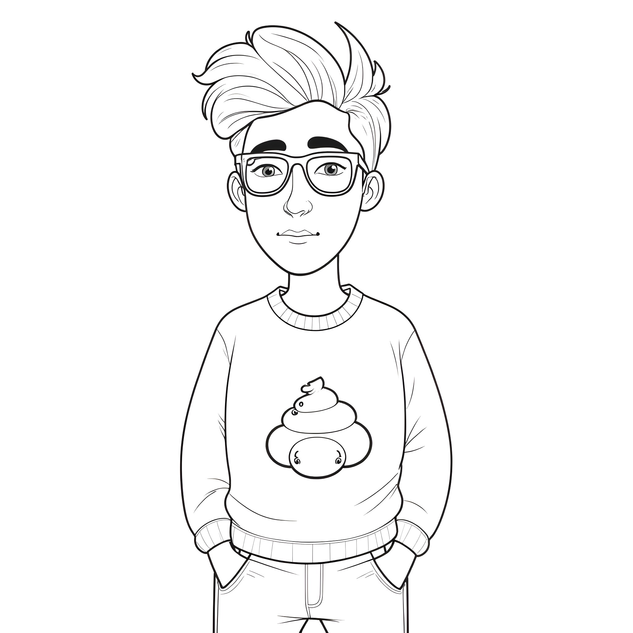 Alexander Siamatas in casual wear with graphic sweater Coloring Page (free black-and-white line drawing printable PDF for all, from beginners to advanced learners, including children, teens, adults, and seniors)