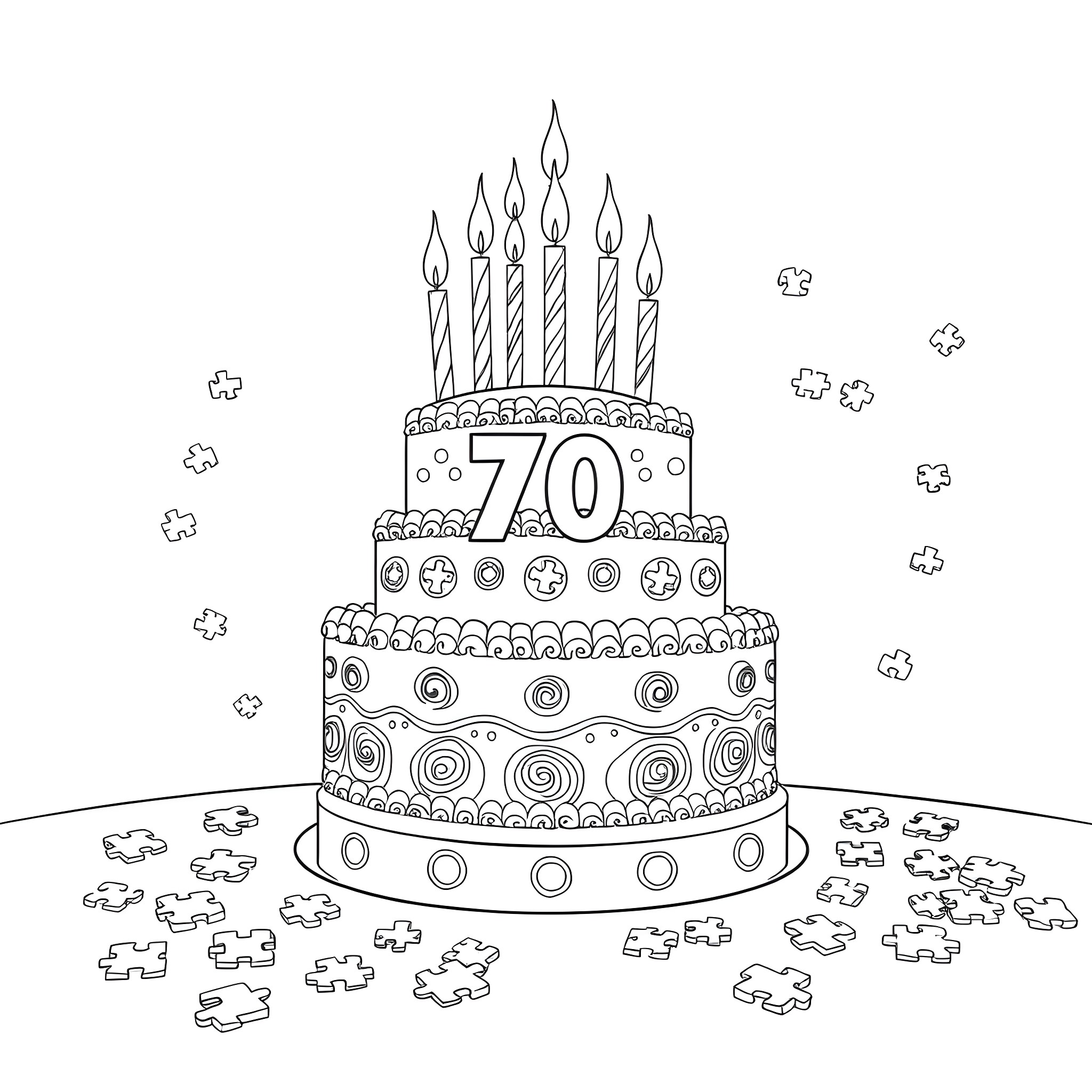 Birthday Cake Celebration with Festive Candles Coloring Page (free black-and-white line drawing printable PDF for all, from beginners to advanced learners, including children, teens, adults, and seniors)