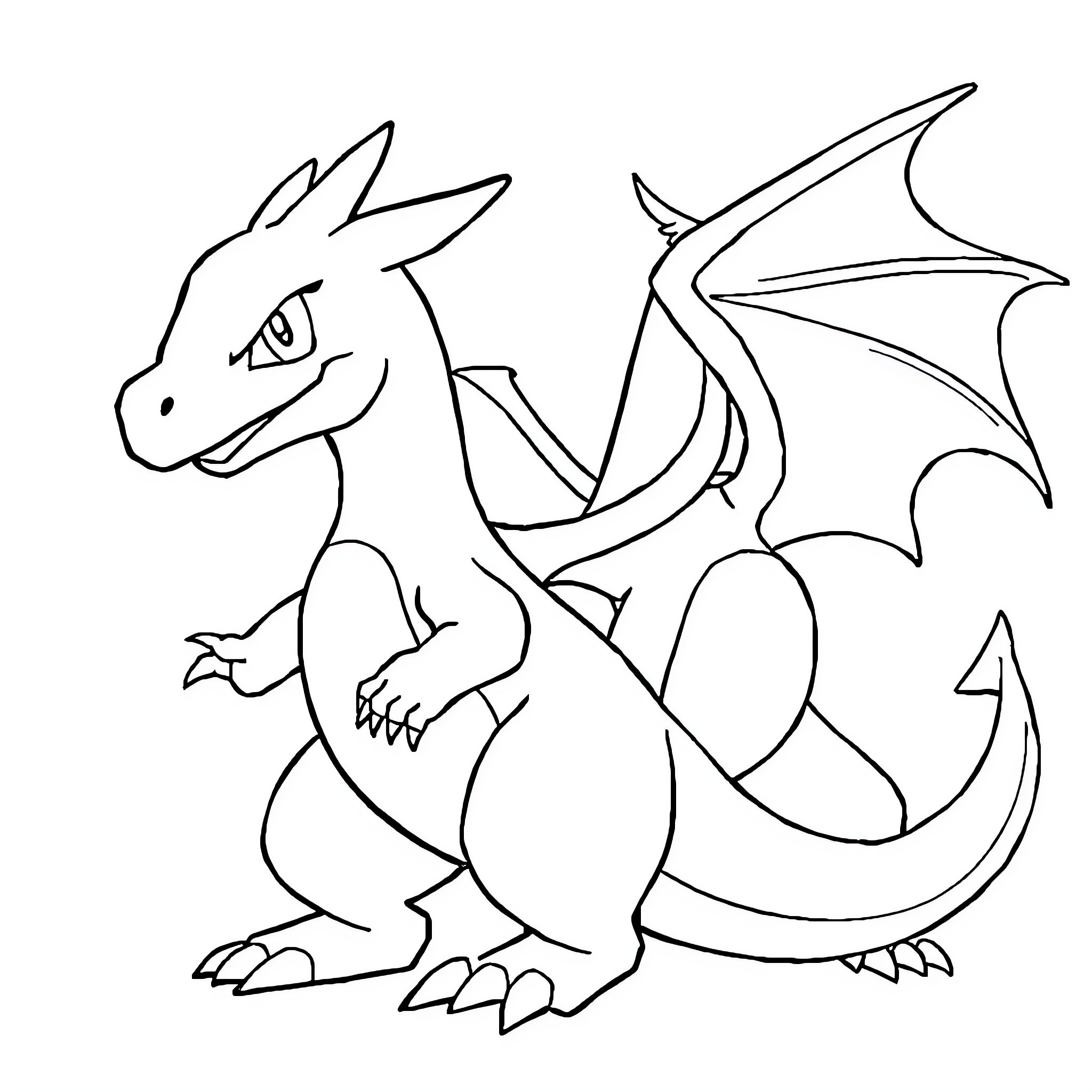 Charizard the Fierce Dragon Coloring Page (free black-and-white line drawing printable PDF for all, from beginners to advanced learners, including children, teens, adults, and seniors)