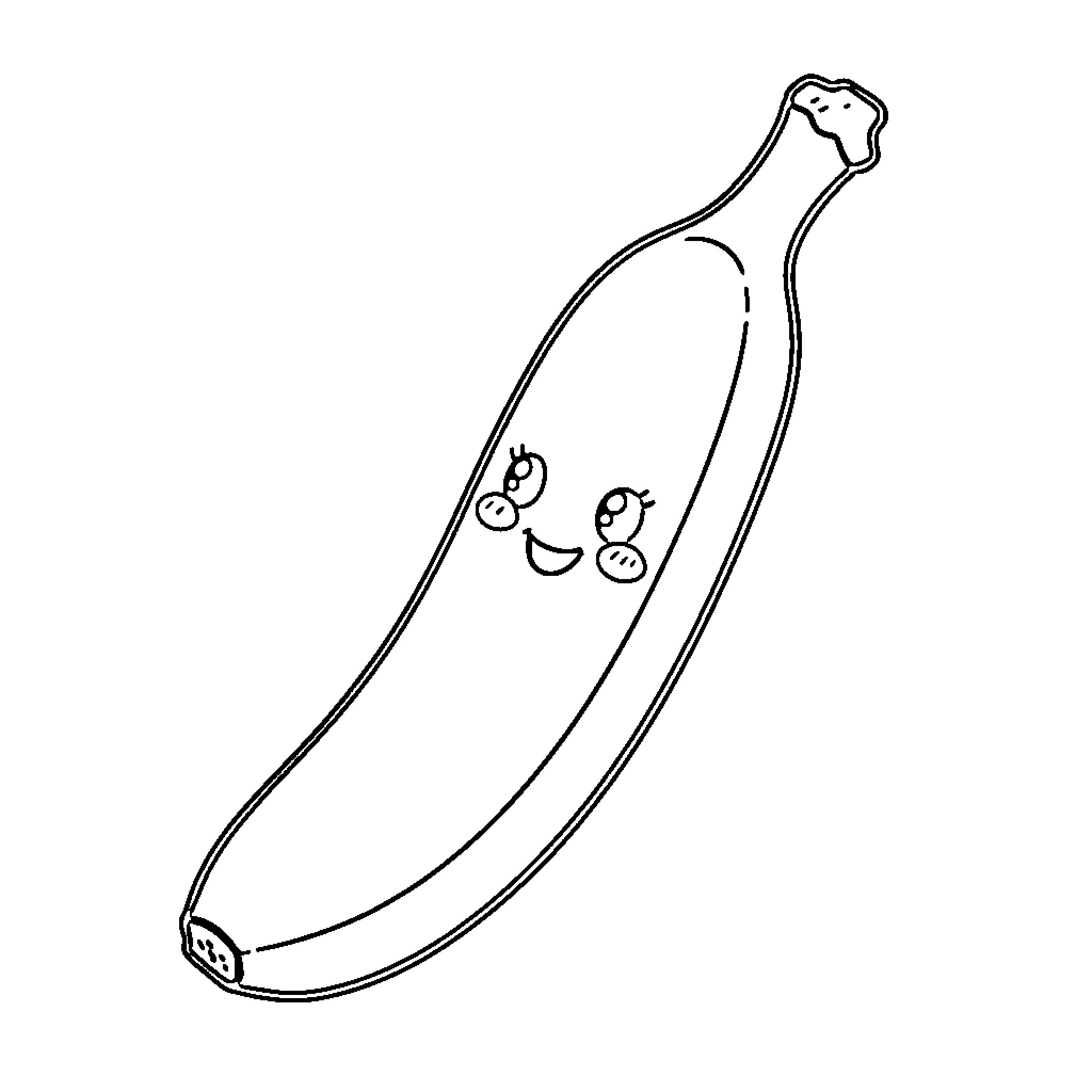 Banana smiling and waving happily Coloring Page (free black-and-white line drawing printable PDF for all, from beginners to advanced learners, including children, teens, adults, and seniors)