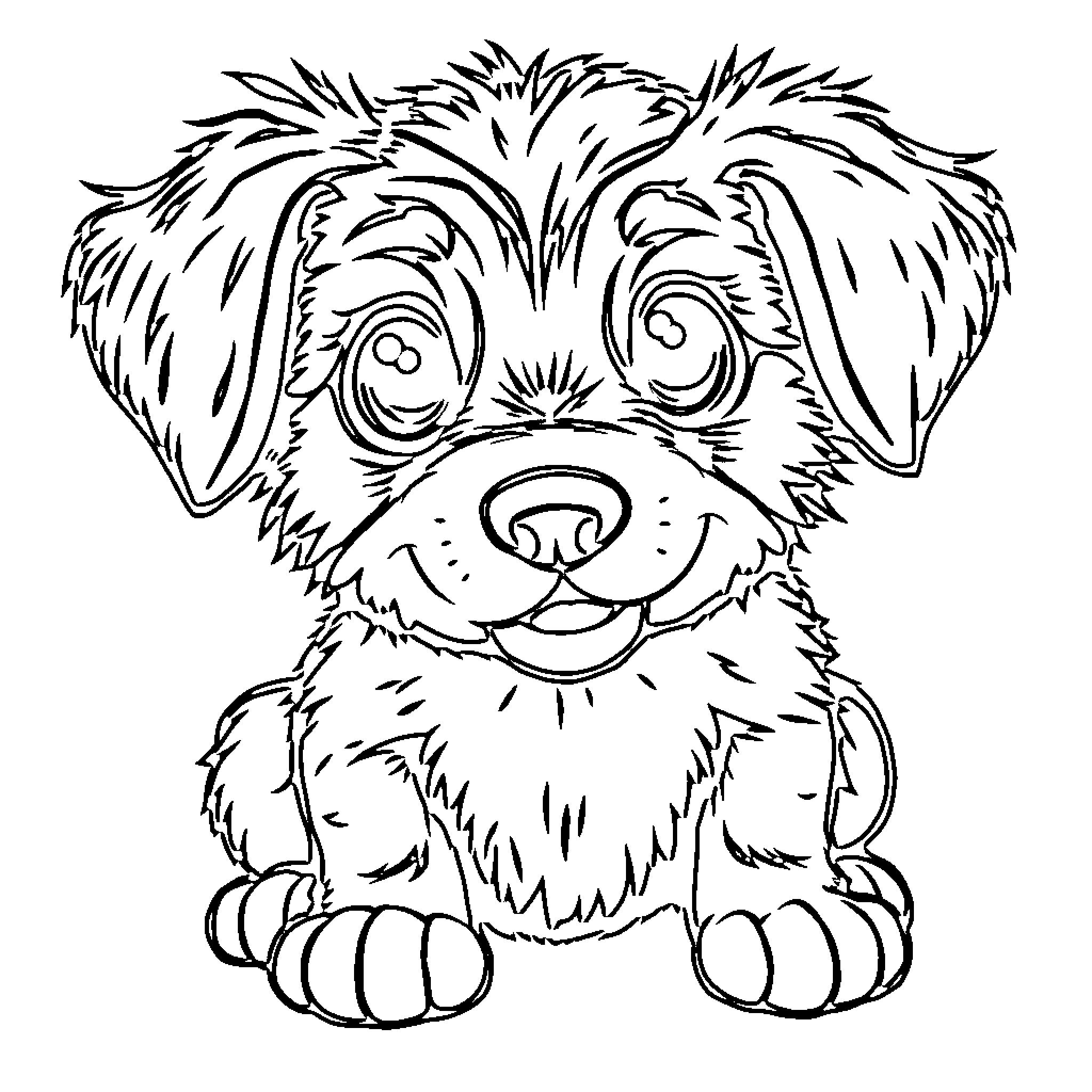 Puppy with a Friendly Expression Coloring Page (free black-and-white line drawing printable PDF for all, from beginners to advanced learners, including children, teens, adults, and seniors)