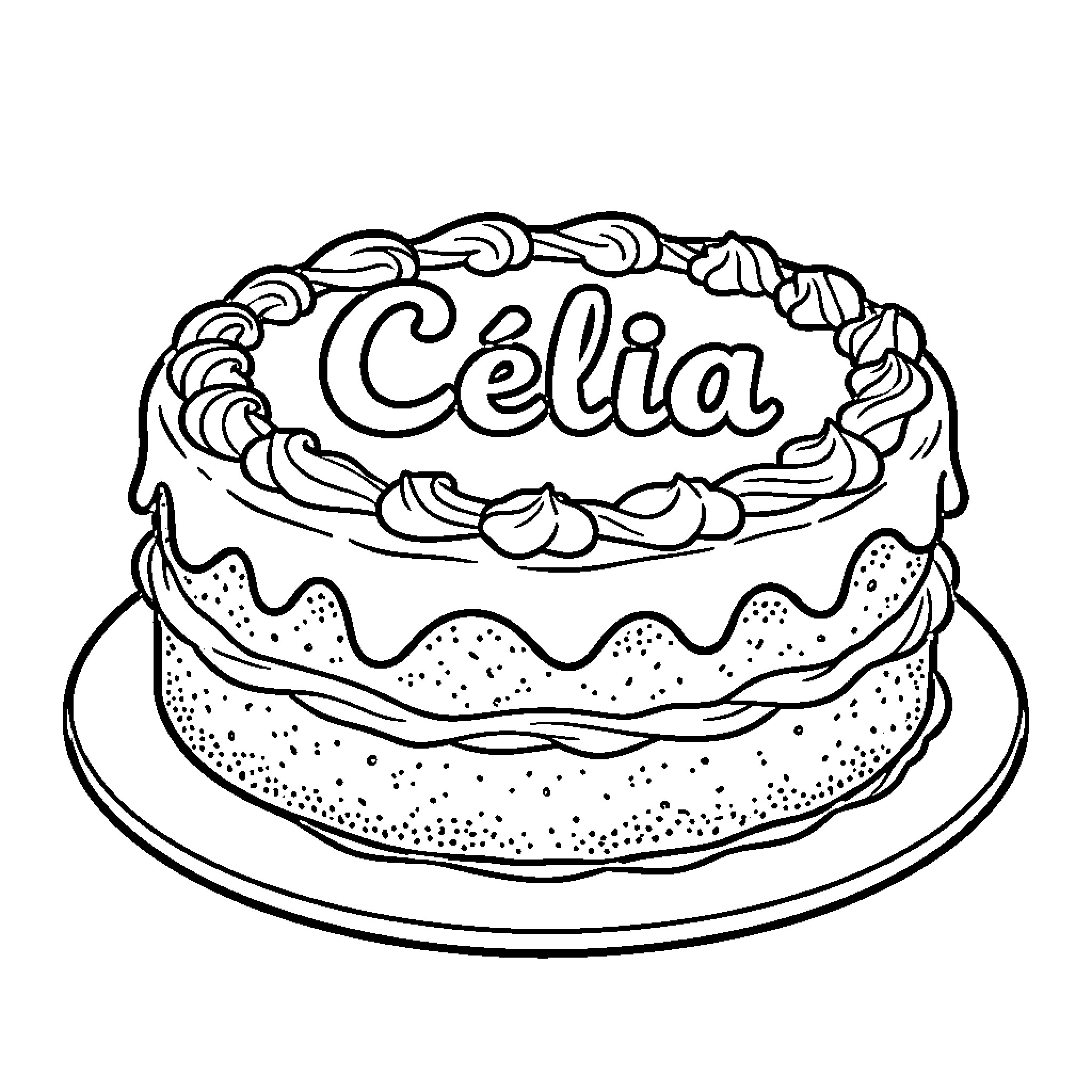 Pain d'épice cake decorated with a name Coloring Page (free black-and-white line drawing printable PDF for all, from beginners to advanced learners, including children, teens, adults, and seniors)