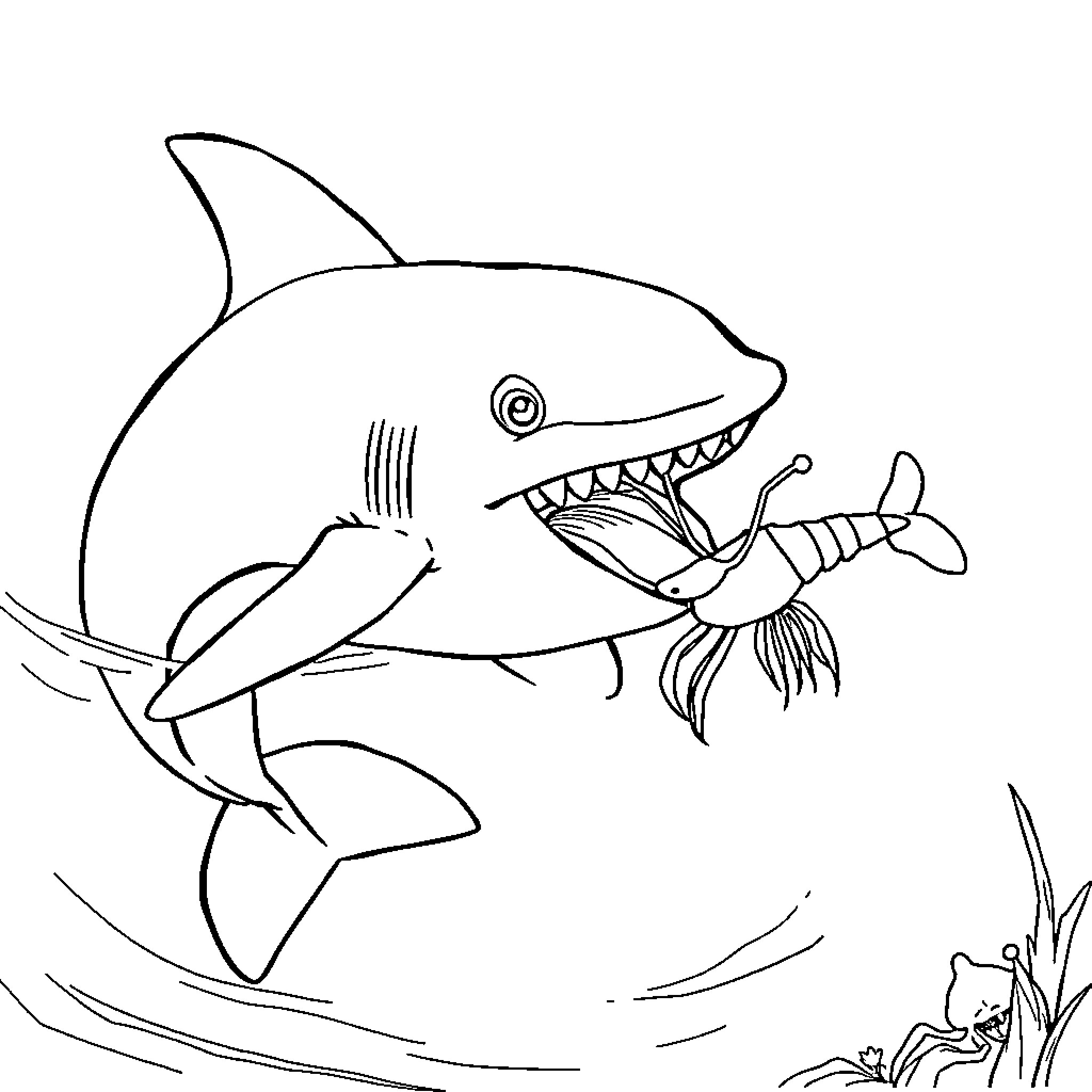 Whale Shark hunting for prey in the ocean Coloring Page (free black-and-white line drawing printable PDF for all, from beginners to advanced learners, including children, teens, adults, and seniors)