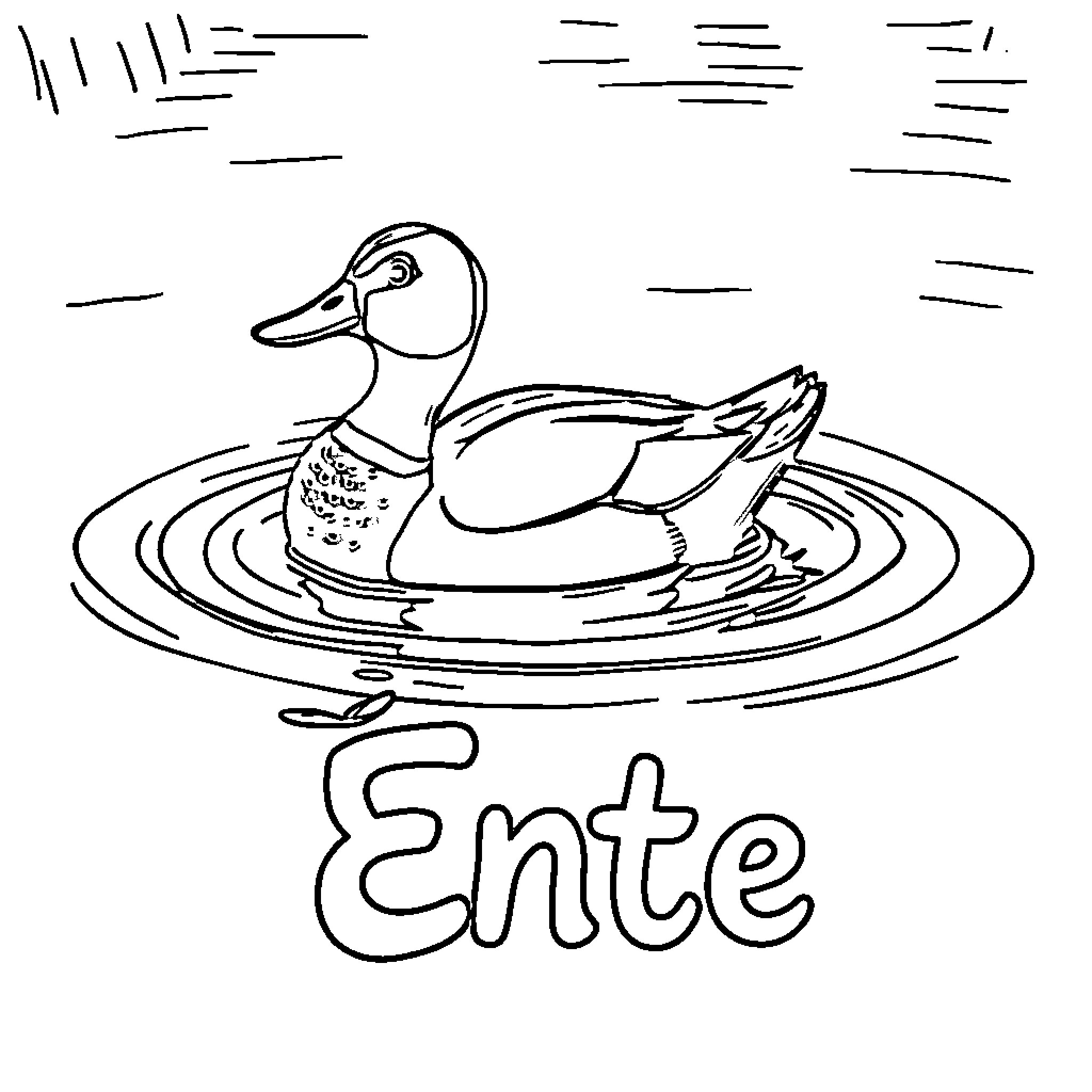 Duck swimming calmly on rippled water Coloring Page (free black-and-white line drawing printable PDF for all, from beginners to advanced learners, including children, teens, adults, and seniors)