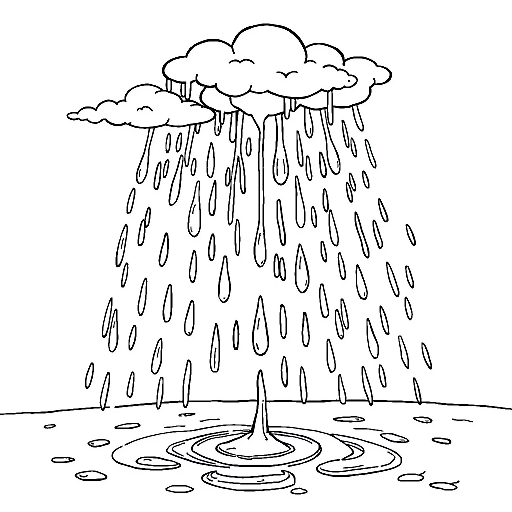 Rain pouring down from cloudy sky Coloring Page (free black-and-white line drawing printable PDF for all, from beginners to advanced learners, including children, teens, adults, and seniors)