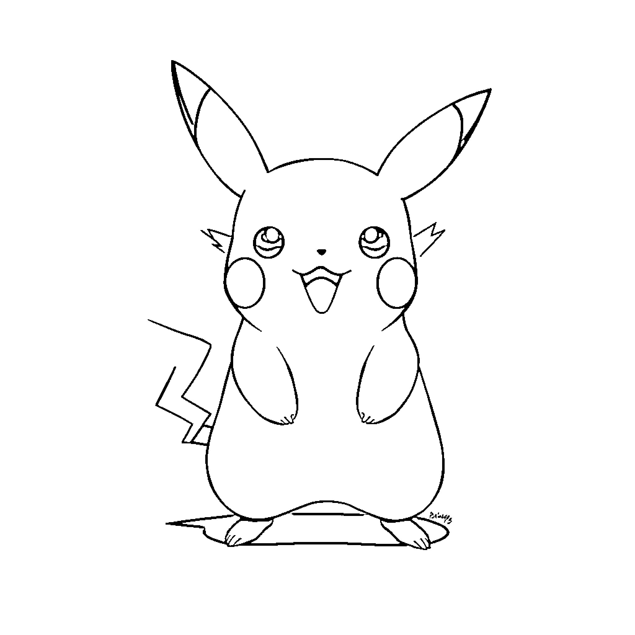 Pikachu in a whimsical pose Coloring Page (free black-and-white line drawing printable PDF for all, from beginners to advanced learners, including children, teens, adults, and seniors)