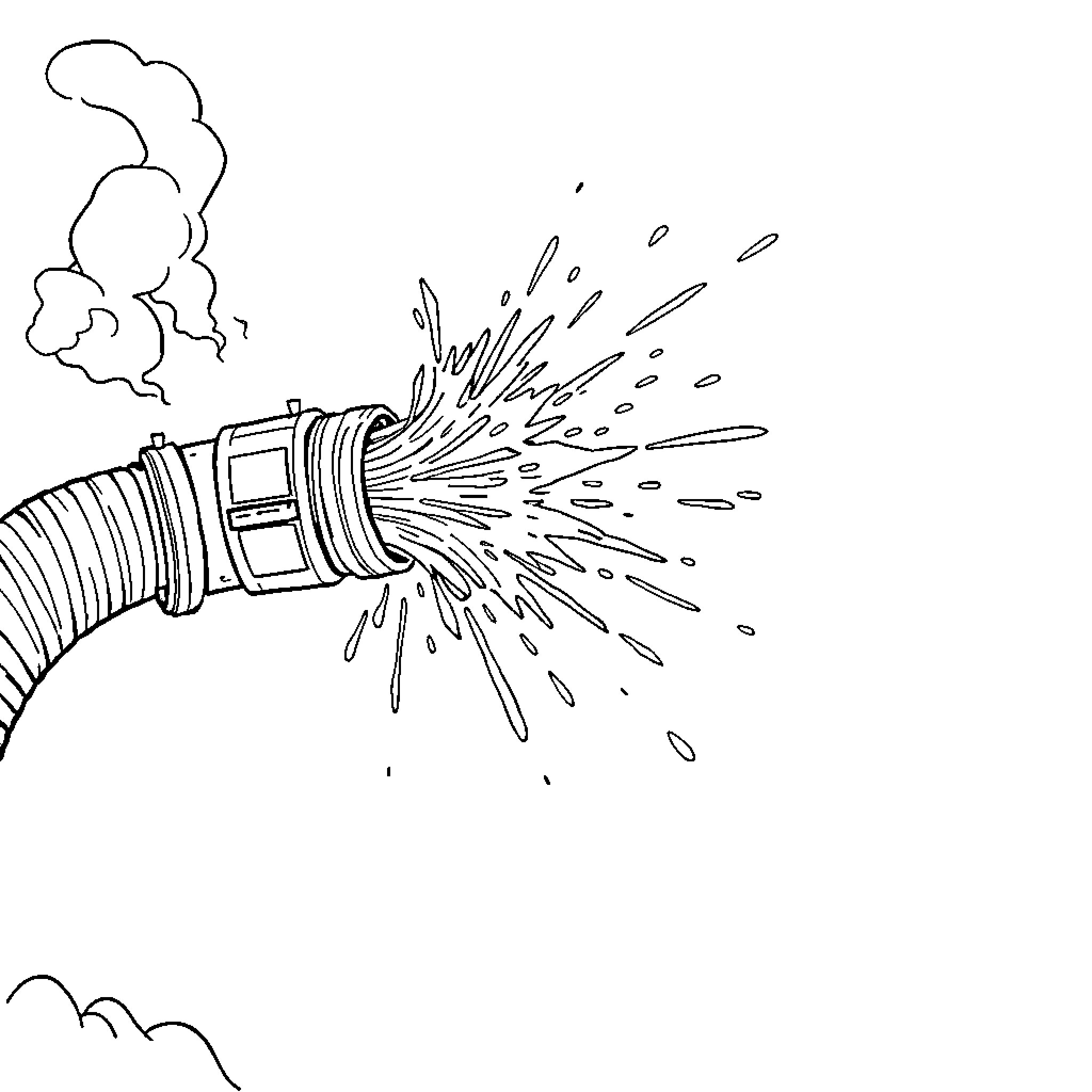 Hydraulic Hose Bursting with Force Coloring Page (free black-and-white line drawing printable PDF for all, from beginners to advanced learners, including children, teens, adults, and seniors)