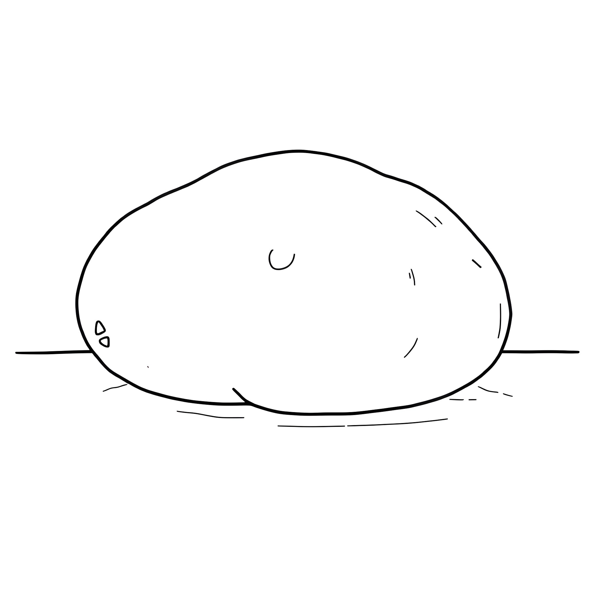 Potato resting on a surface Coloring Page (free black-and-white line drawing printable PDF for all, from beginners to advanced learners, including children, teens, adults, and seniors)