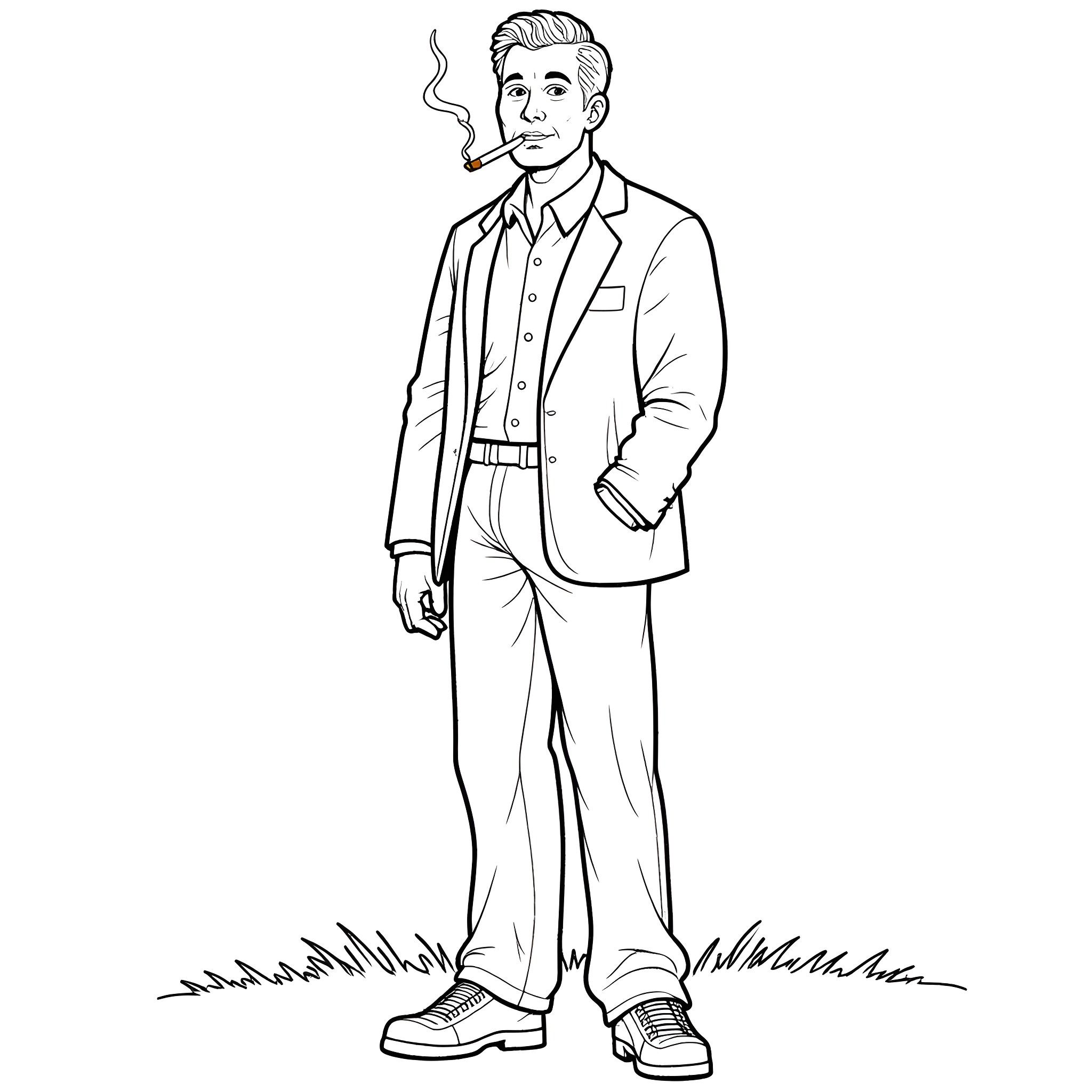 Joey Gladstone standing in a suit and tie Coloring Page (free black-and-white line drawing printable PDF for all, from beginners to advanced learners, including children, teens, adults, and seniors)