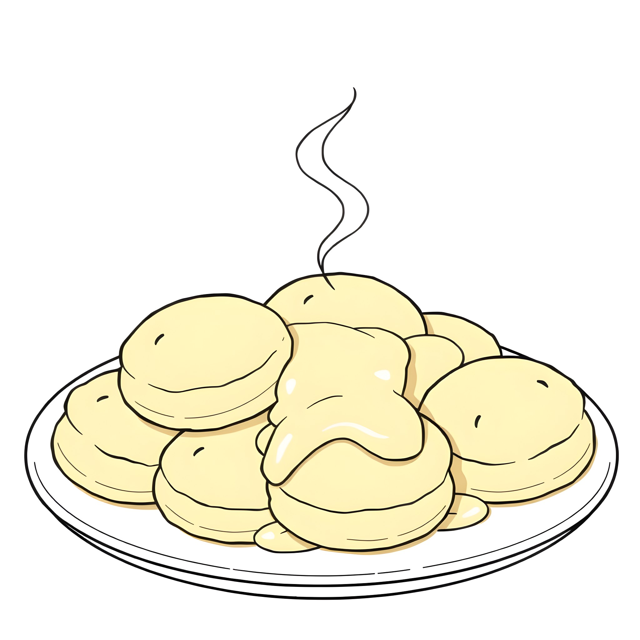 Biscuit pile with warm aroma Coloring Page (free black-and-white line drawing printable PDF for all, from beginners to advanced learners, including children, teens, adults, and seniors)