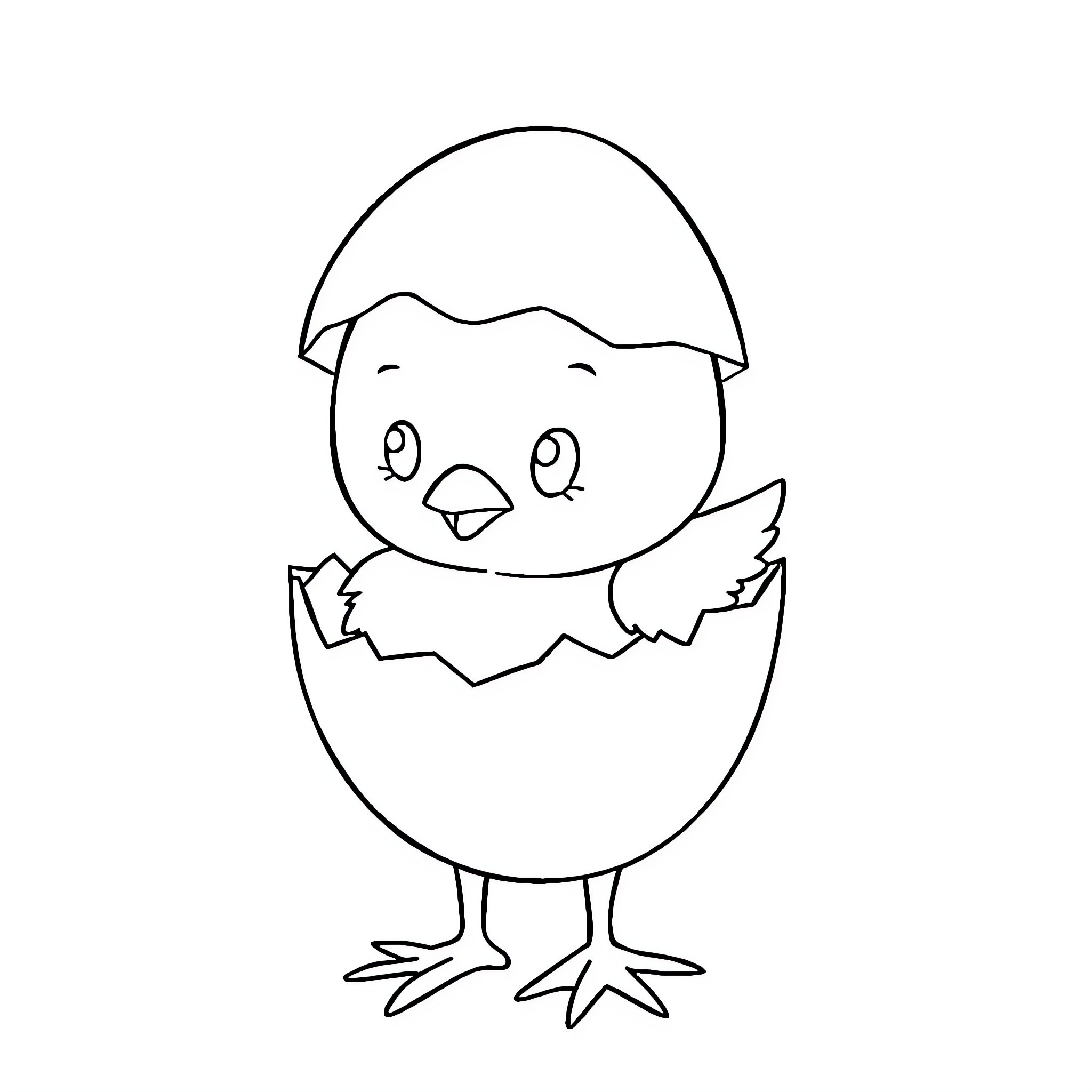 Chick hatching from egg with curious expression Coloring Page (free black-and-white line drawing printable PDF for all, from beginners to advanced learners, including children, teens, adults, and seniors)