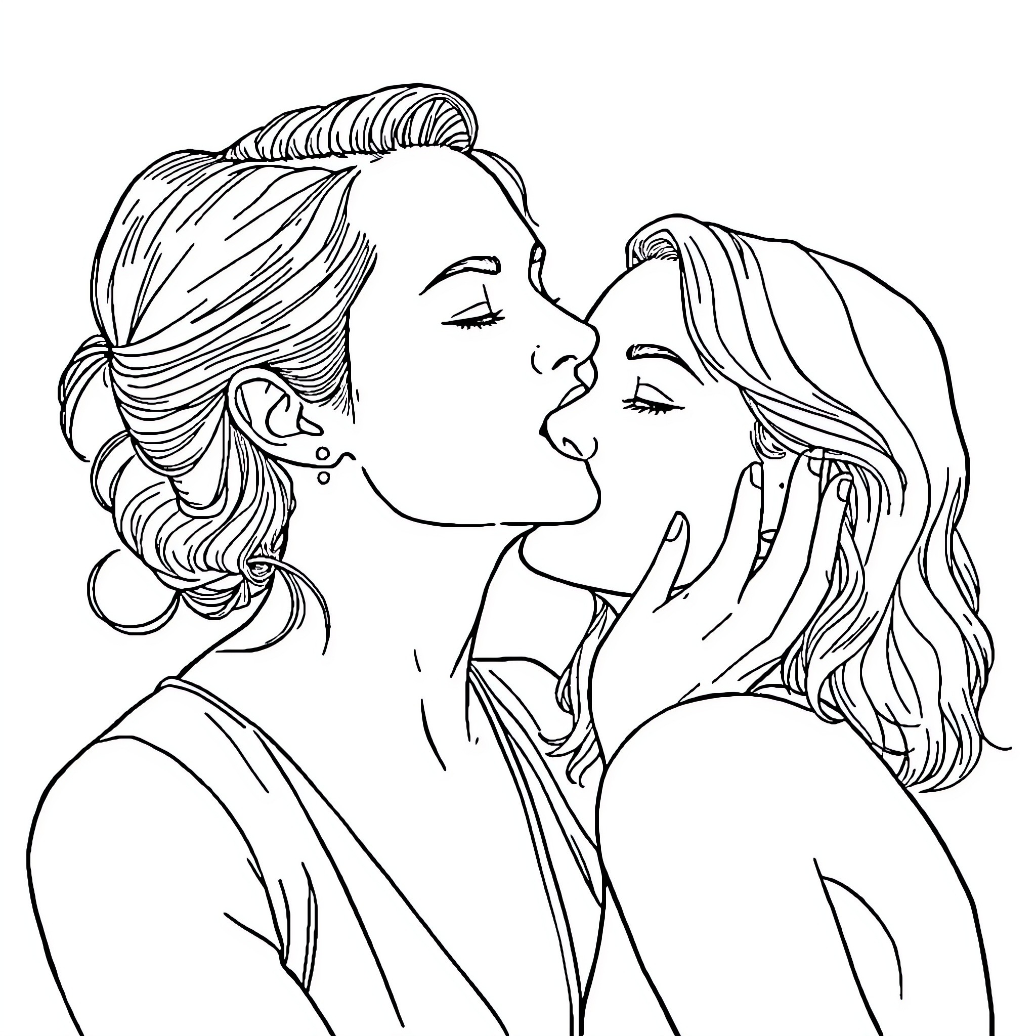 Natalie Portman Embraces Tenderly in Affectionate Embrace Coloring Page (free black-and-white line drawing printable PDF for all, from beginners to advanced learners, including children, teens, adults, and seniors)