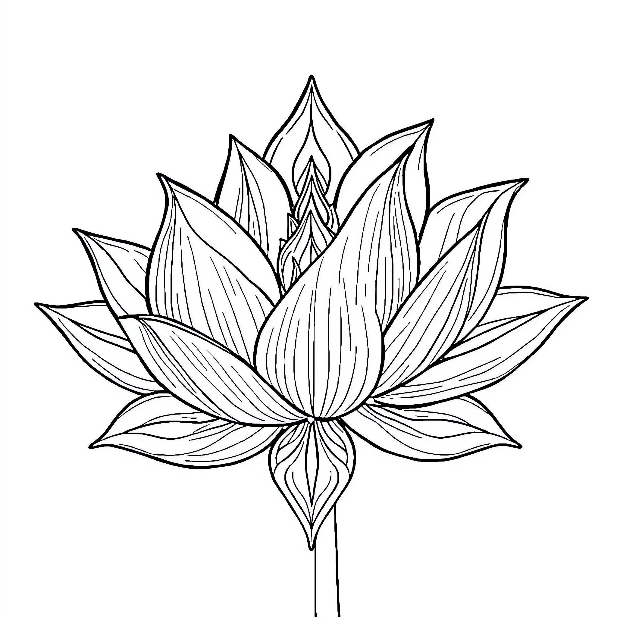 Lotus flower in elegant outline design Coloring Page (free black-and-white line drawing printable PDF for all, from beginners to advanced learners, including children, teens, adults, and seniors)