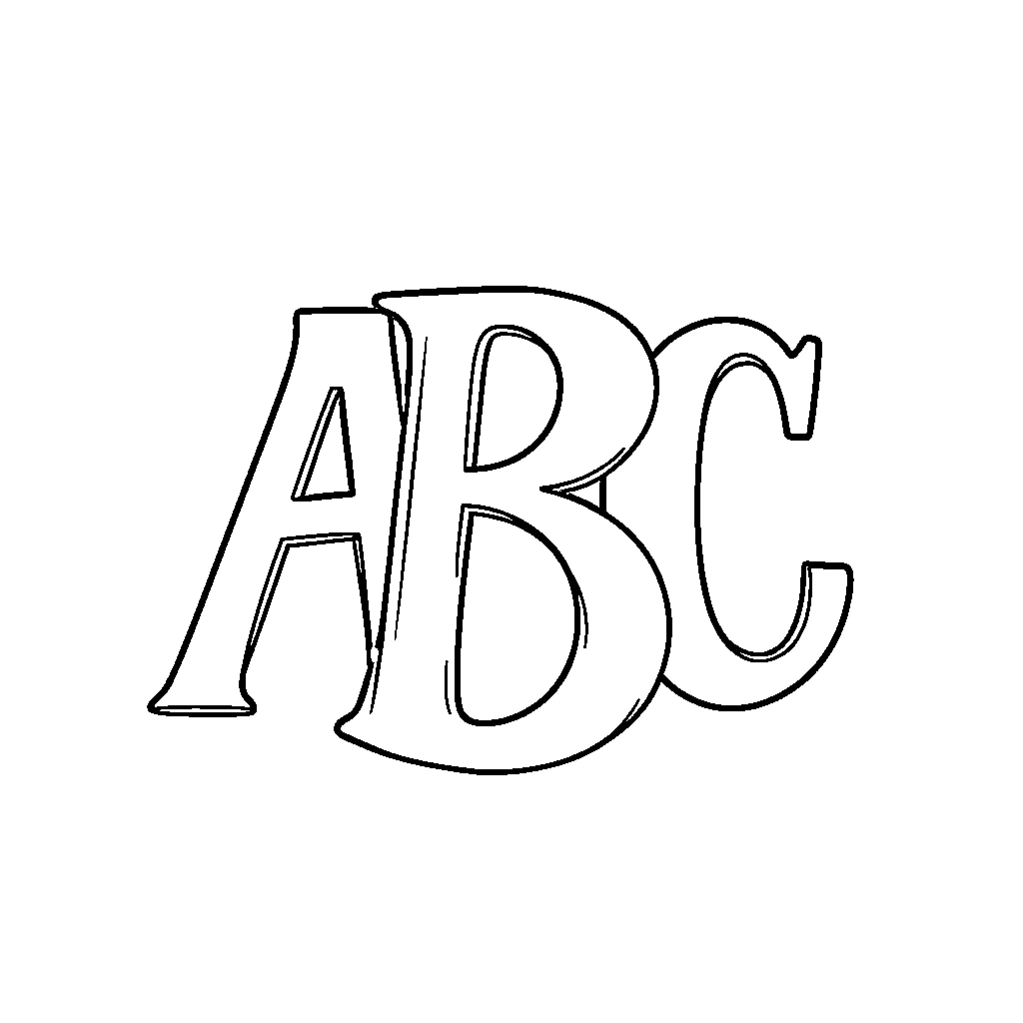 ABC Artistic Alphabet Letters Coloring Page (free black-and-white line drawing printable PDF for all, from beginners to advanced learners, including children, teens, adults, and seniors)