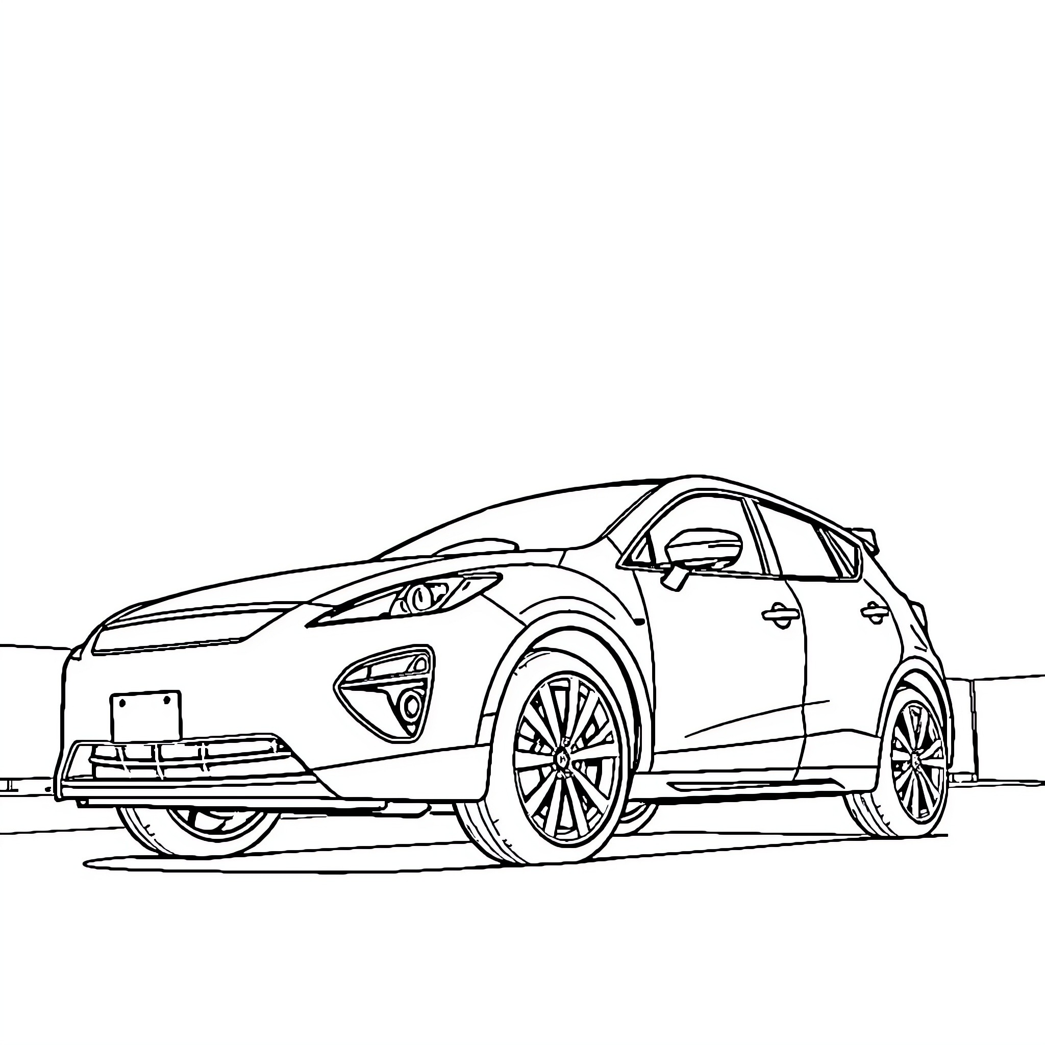 Mazdaspeed compact crossover SUV on the road Coloring Page (free black-and-white line drawing printable PDF for all, from beginners to advanced learners, including children, teens, adults, and seniors)