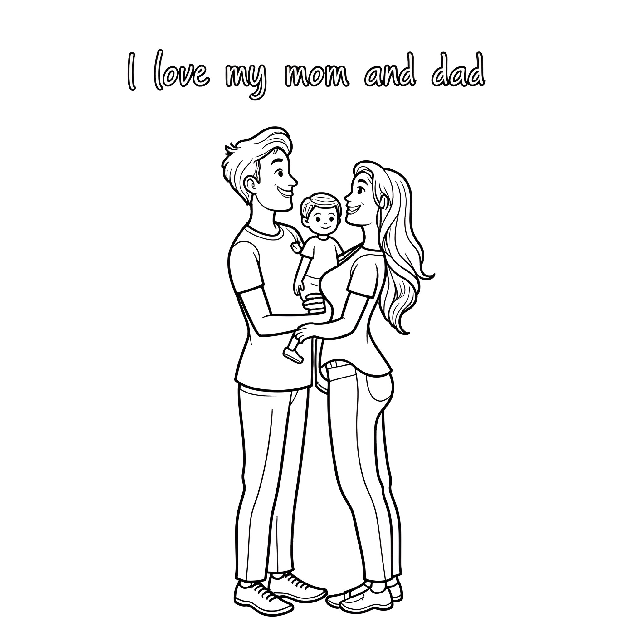 Family enjoying each other's company Coloring Page (free black-and-white line drawing printable PDF for all, from beginners to advanced learners, including children, teens, adults, and seniors)