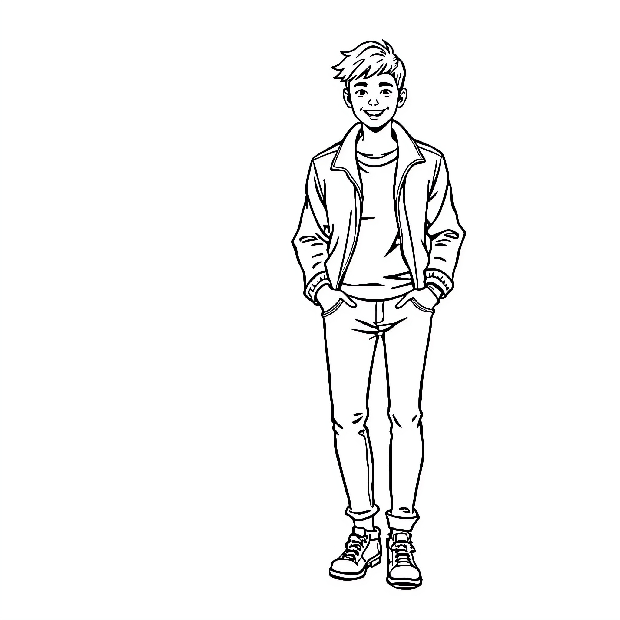 Crossdressing young person in casual clothing Coloring Page (free black-and-white line drawing printable PDF for all, from beginners to advanced learners, including children, teens, adults, and seniors)
