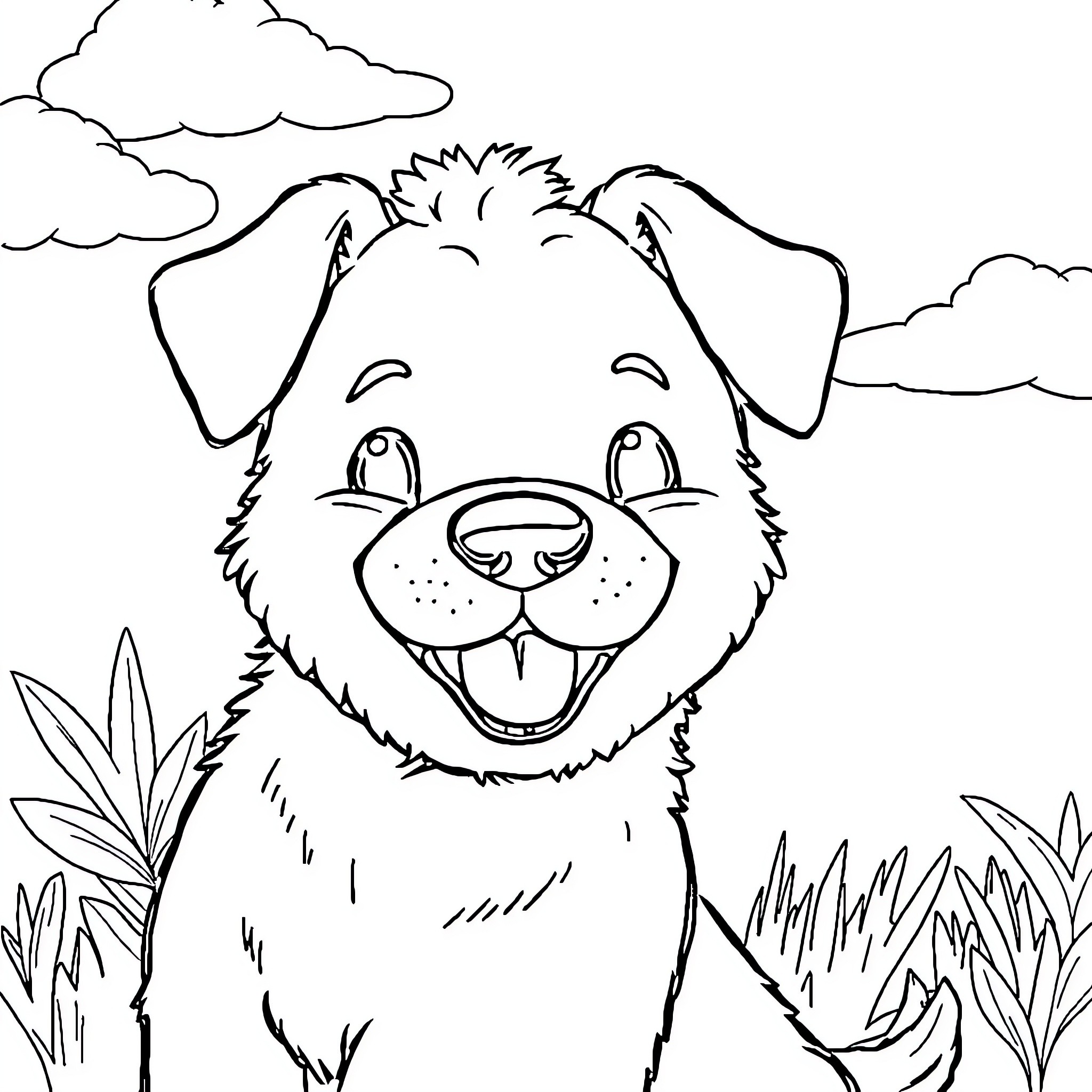 Labubu the joyful puppy in nature Coloring Page (free black-and-white line drawing printable PDF for all, from beginners to advanced learners, including children, teens, adults, and seniors)