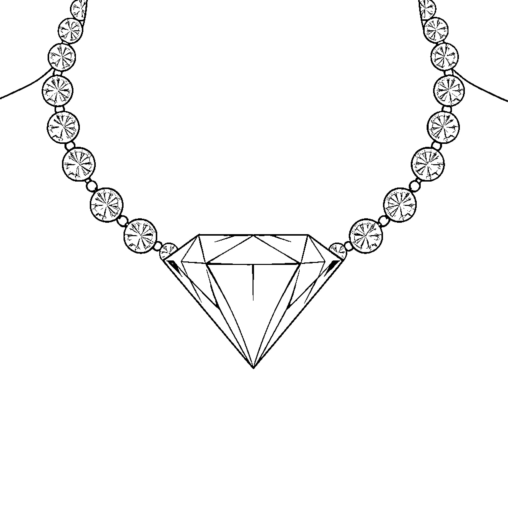 Necklace with a central diamond and decorative shapes Coloring Page (free black-and-white line drawing printable PDF for all, from beginners to advanced learners, including children, teens, adults, and seniors)