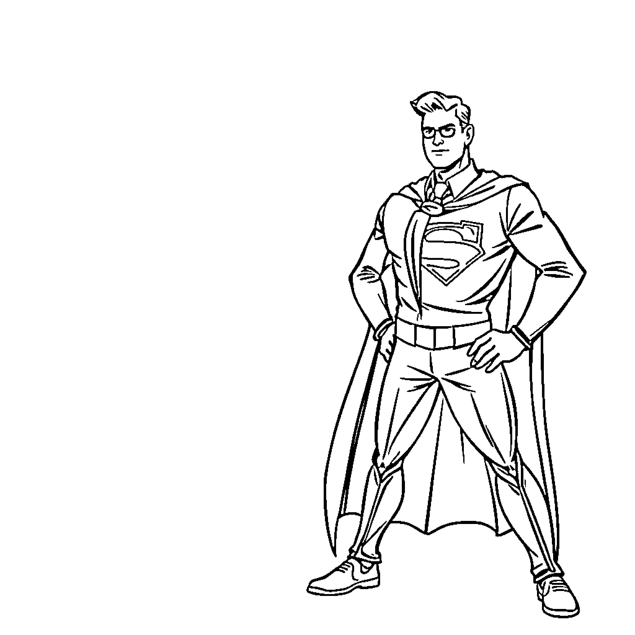 Attorney in superhero costume standing heroically Coloring Page (free black-and-white line drawing printable PDF for all, from beginners to advanced learners, including children, teens, adults, and seniors)