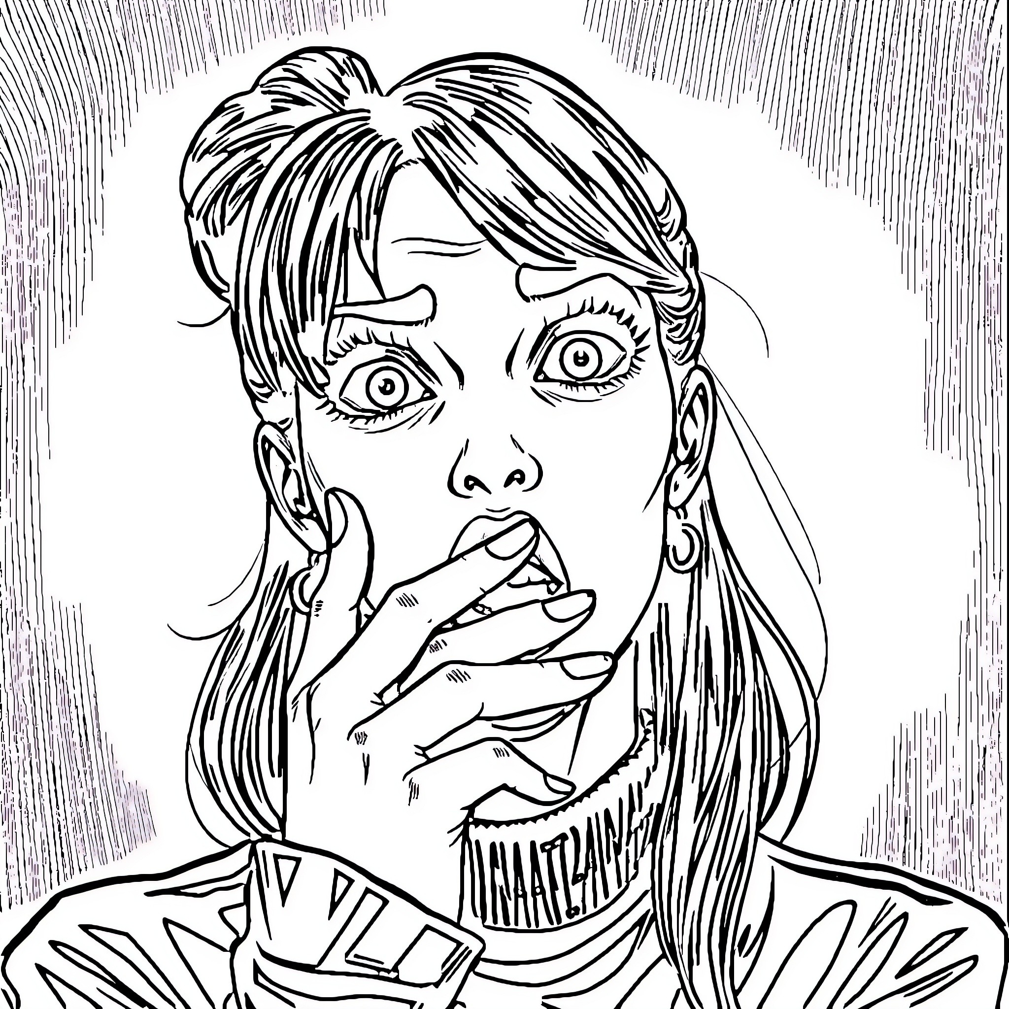 Dua Lipa in a contemplative moment Coloring Page (free black-and-white line drawing printable PDF for all, from beginners to advanced learners, including children, teens, adults, and seniors)