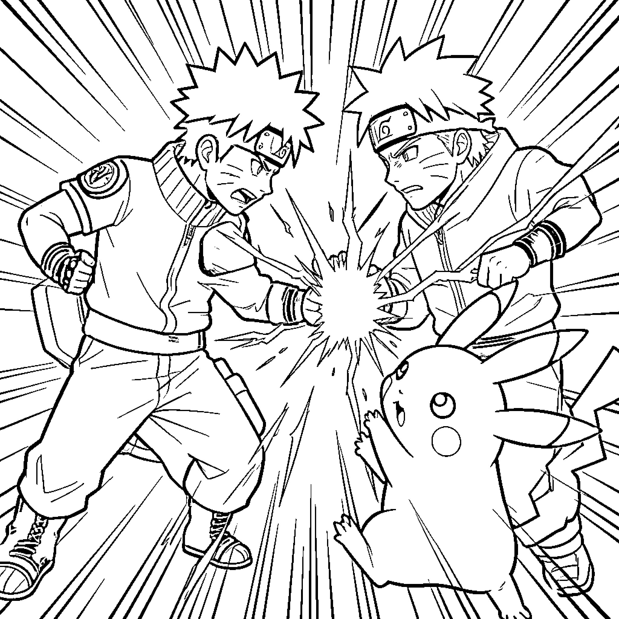 Naruto engaging in an intense battle scene Coloring Page (free black-and-white line drawing printable PDF for all, from beginners to advanced learners, including children, teens, adults, and seniors)