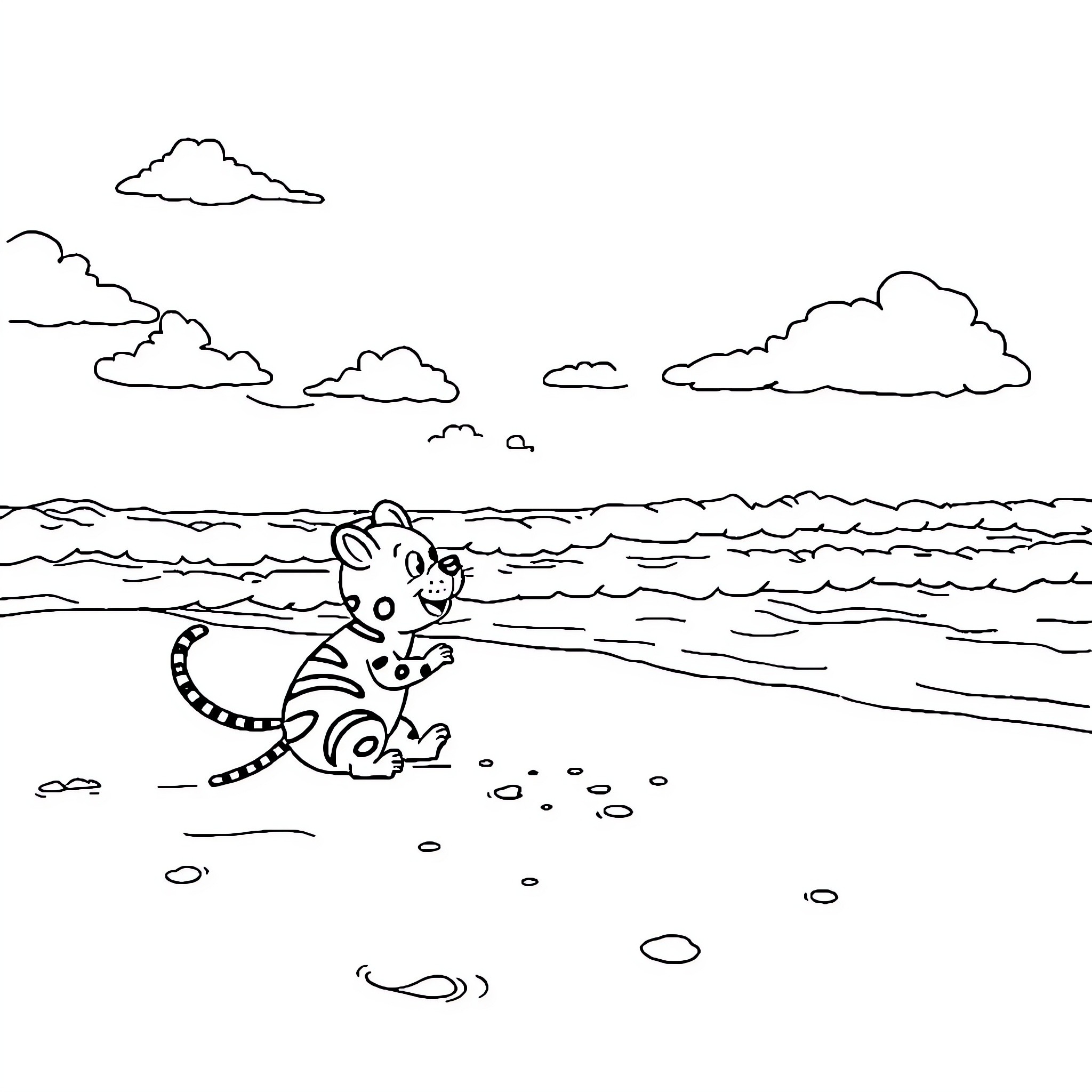 Titi's Seaside Adventure Coloring Page (free black-and-white line drawing printable PDF for all, from beginners to advanced learners, including children, teens, adults, and seniors)
