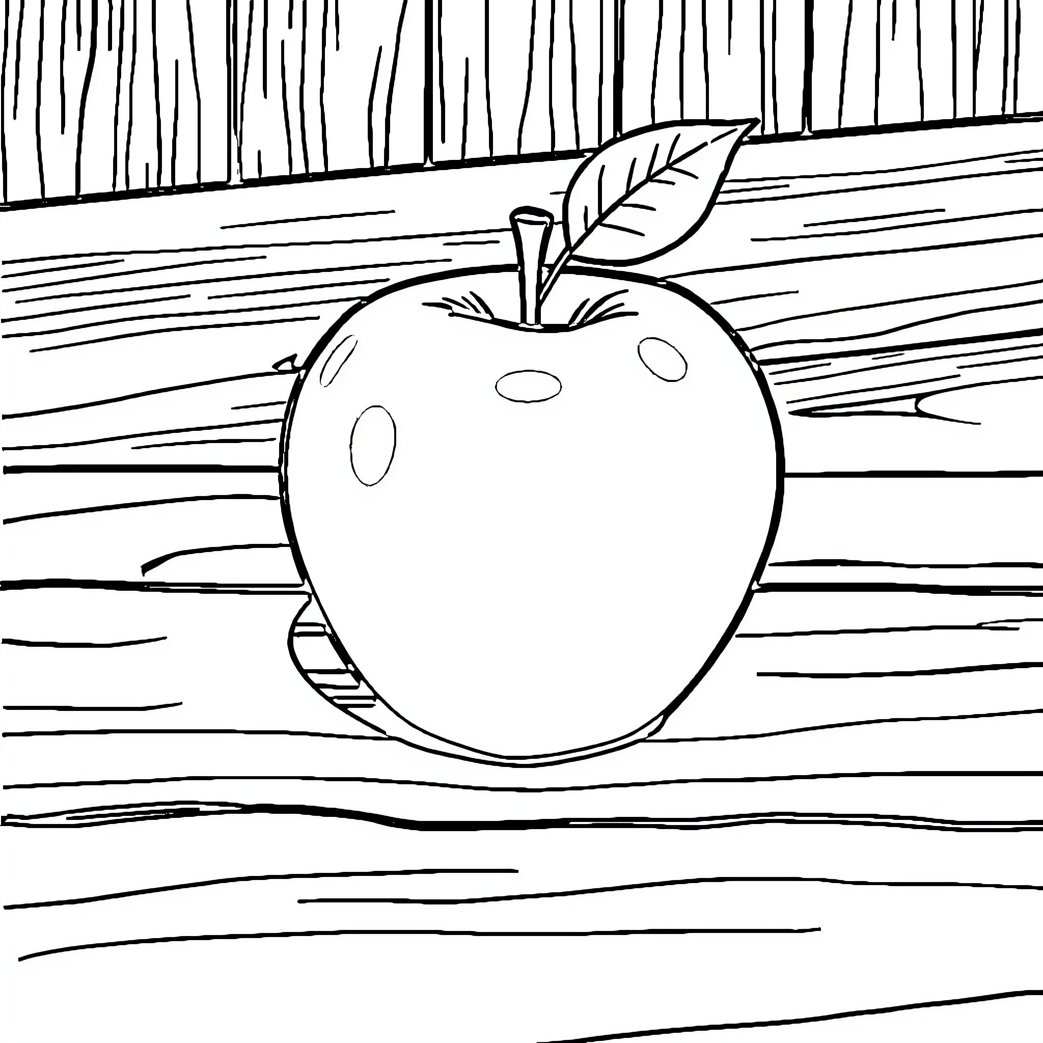 Apple on wooden planks Coloring Page (free black-and-white line drawing printable PDF for all, from beginners to advanced learners, including children, teens, adults, and seniors)