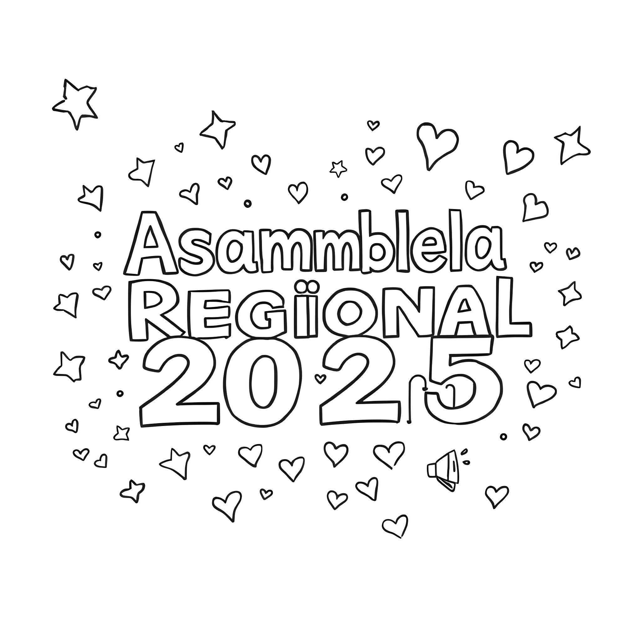 Asamblea celebrating the 2025 regional event Coloring Page (free black-and-white line drawing printable PDF for all, from beginners to advanced learners, including children, teens, adults, and seniors)