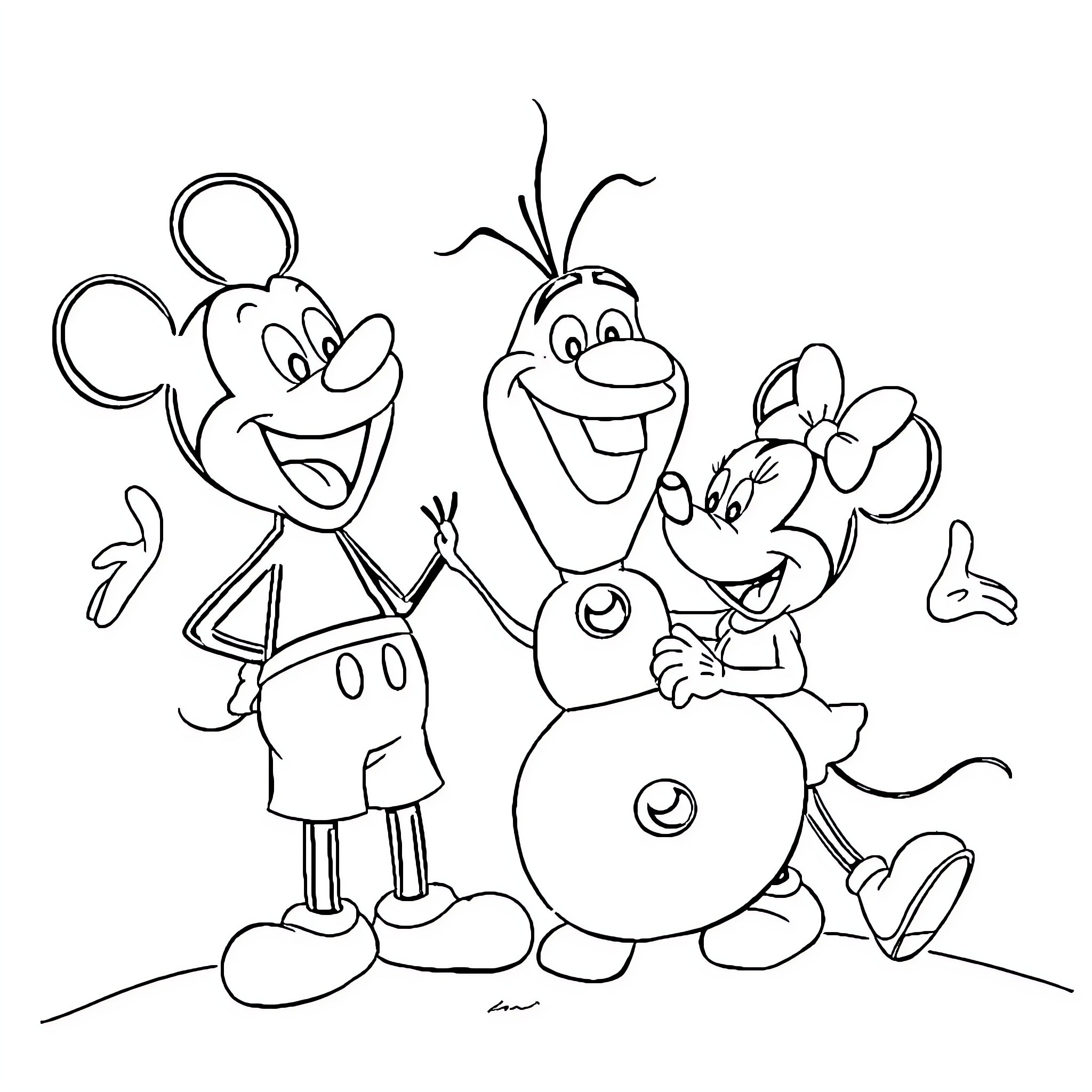 Mickey Mouse and Friends Having Fun Together Coloring Page (free black-and-white line drawing printable PDF for all, from beginners to advanced learners, including children, teens, adults, and seniors)