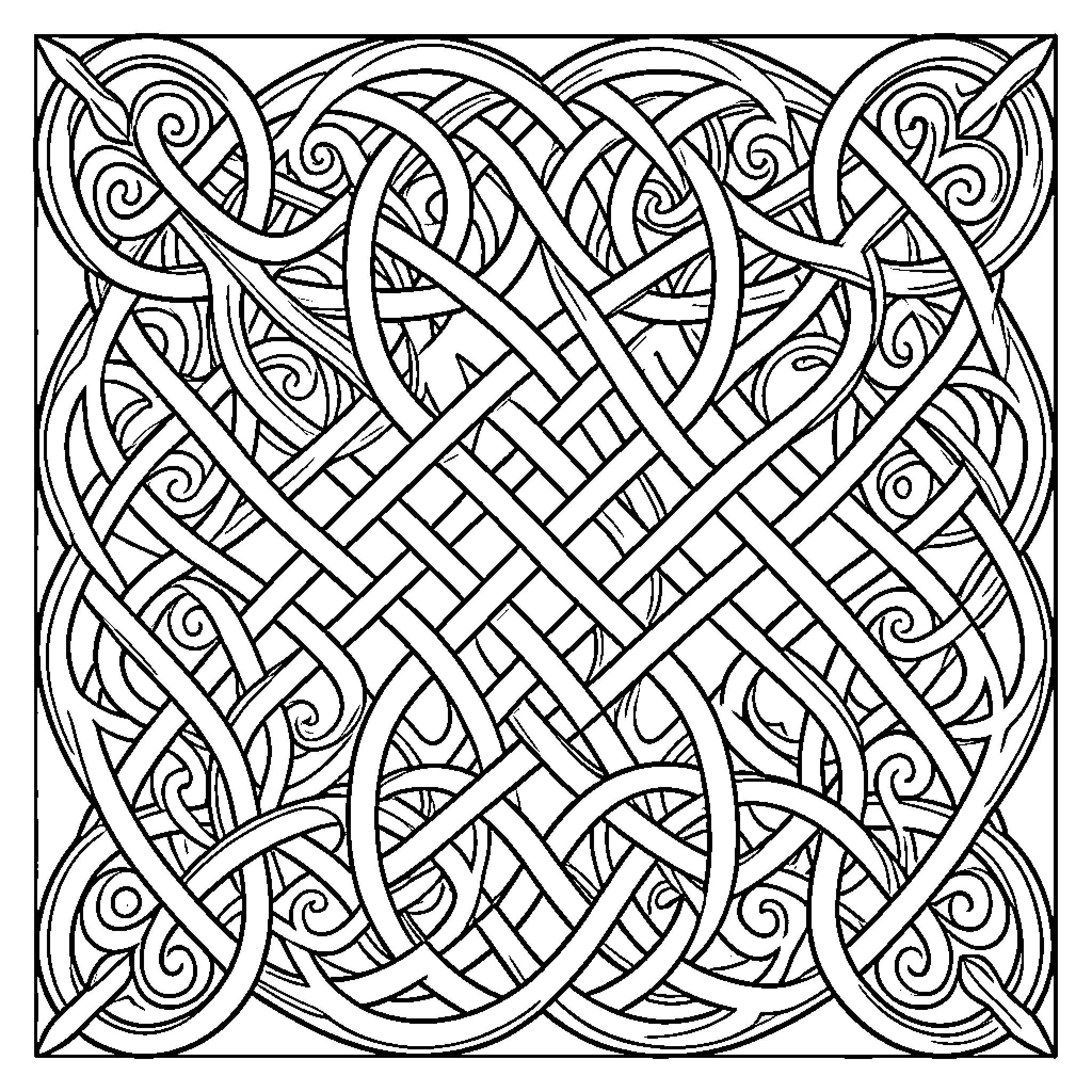 Knot of Intricate Patterns Coloring Page (free black-and-white line drawing printable PDF for all, from beginners to advanced learners, including children, teens, adults, and seniors)