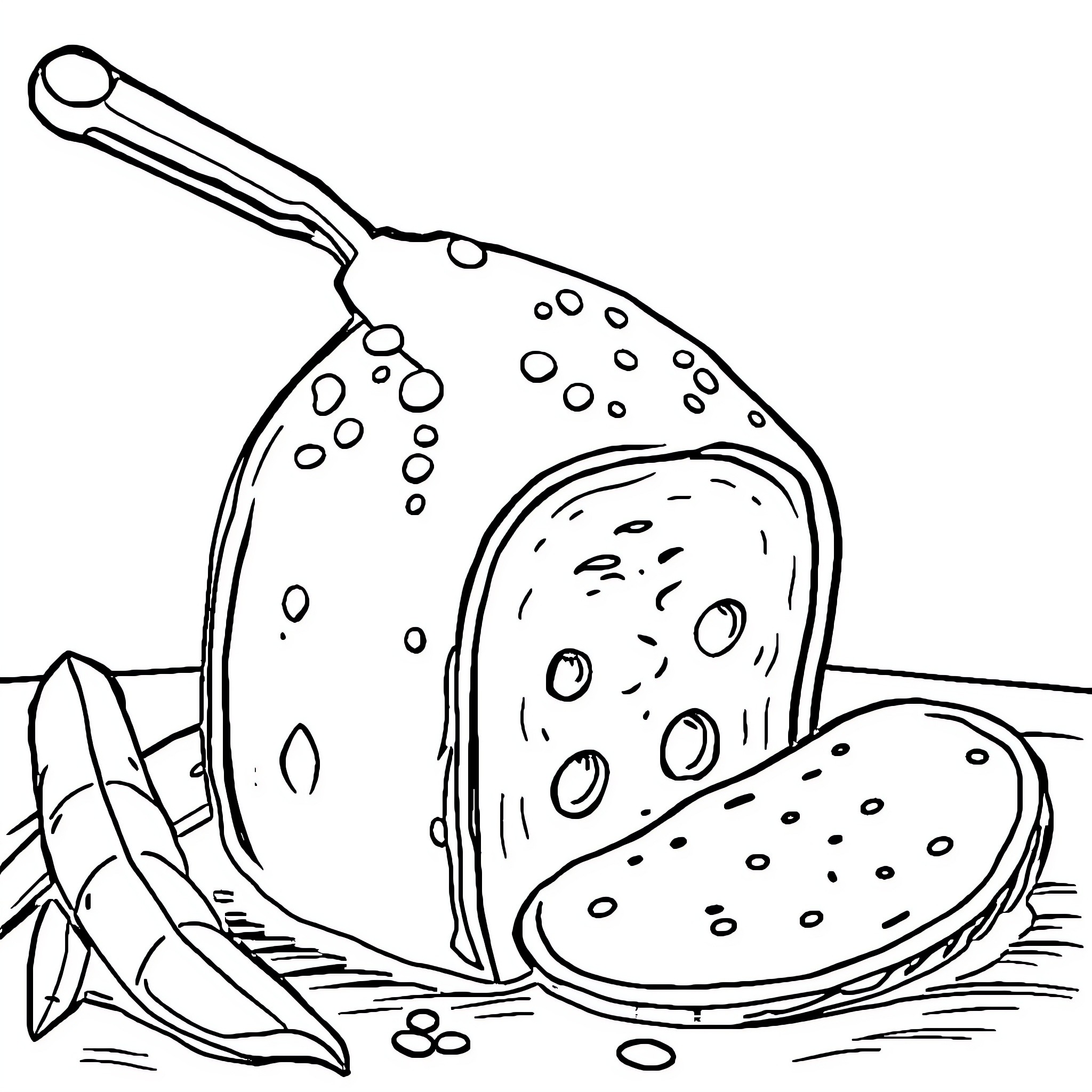 Cheese slices and bread on a plate Coloring Page (free black-and-white line drawing printable PDF for all, from beginners to advanced learners, including children, teens, adults, and seniors)
