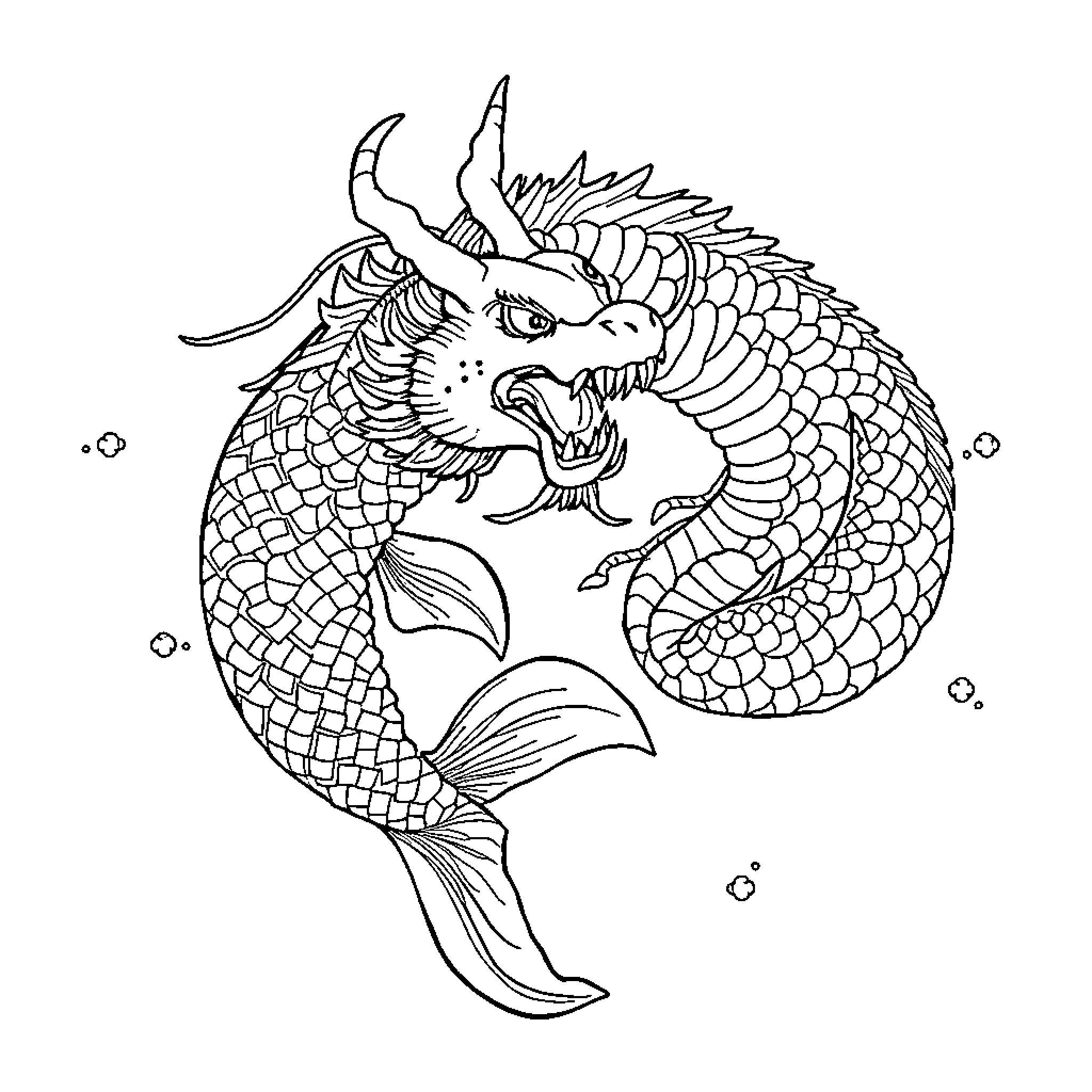 Koi Fish Swimming Gracefully Coloring Page (free black-and-white line drawing printable PDF for all, from beginners to advanced learners, including children, teens, adults, and seniors)