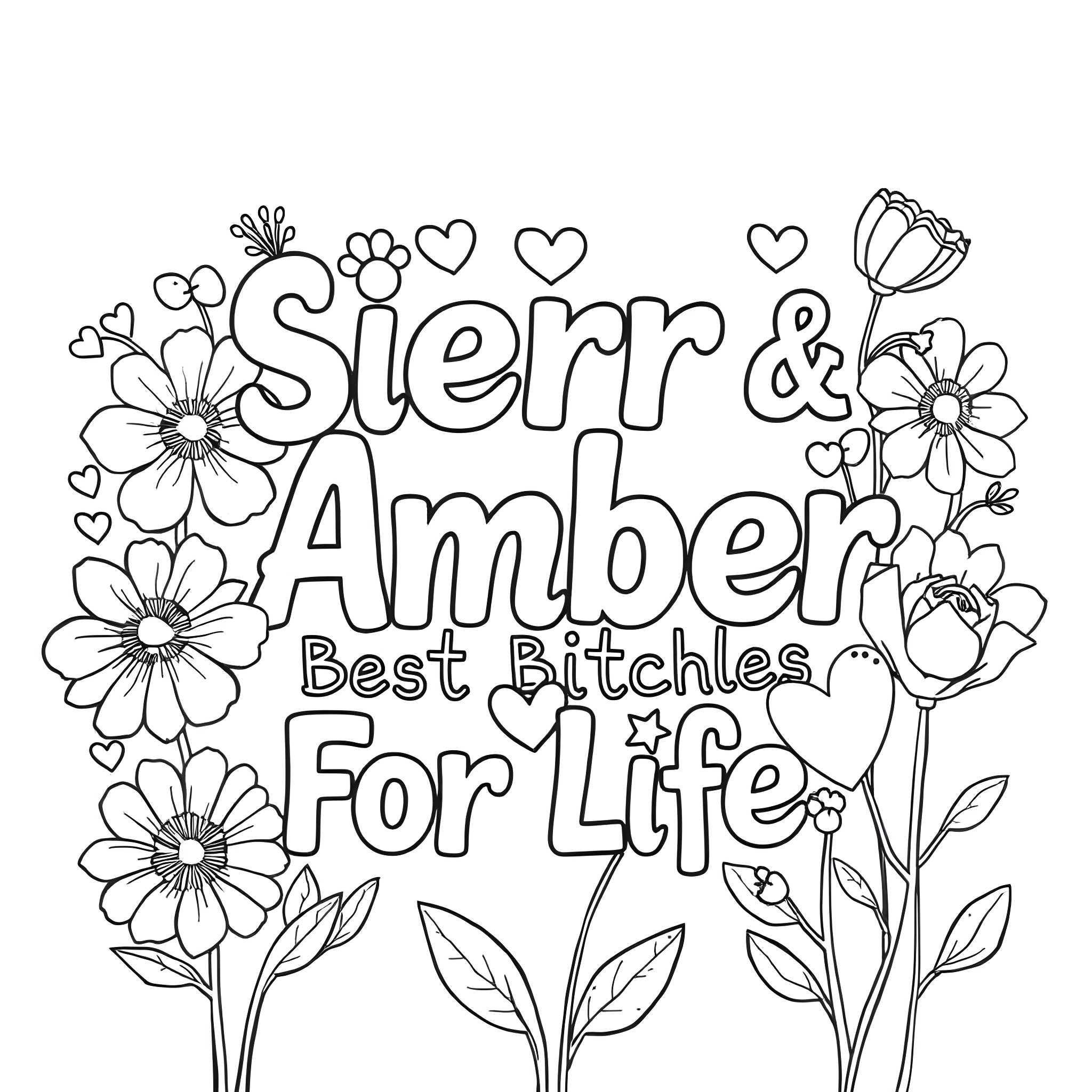Friendship Blossoms: A Floral Celebration Coloring Page (free black-and-white line drawing printable PDF for all, from beginners to advanced learners, including children, teens, adults, and seniors)