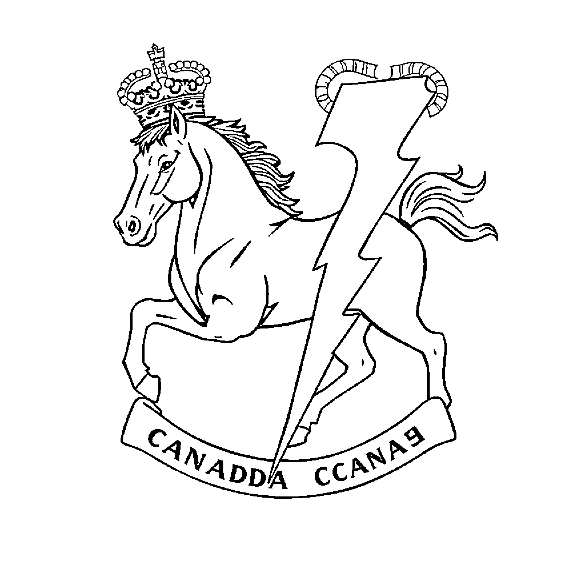 Horse heraldic emblem with crown and lightning bolt Coloring Page (free black-and-white line drawing printable PDF for all, from beginners to advanced learners, including children, teens, adults, and seniors)
