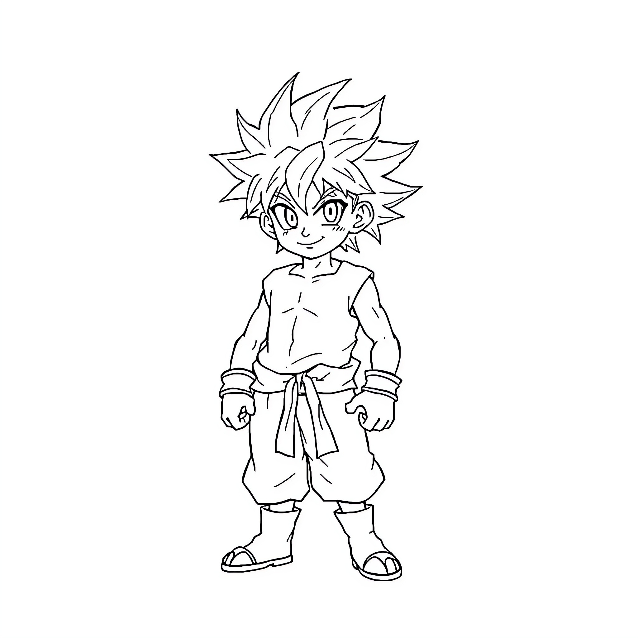 Killua striking a confident pose Coloring Page (free black-and-white line drawing printable PDF for all, from beginners to advanced learners, including children, teens, adults, and seniors)