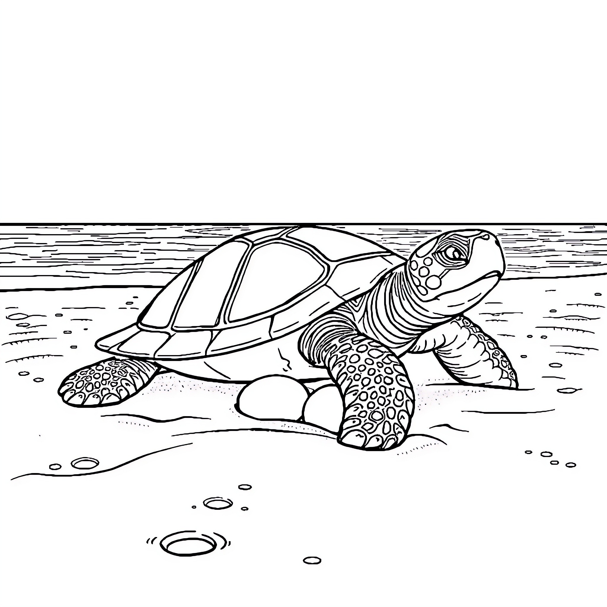 Turtle swimming peacefully in the water Coloring Page (free black-and-white line drawing printable PDF for all, from beginners to advanced learners, including children, teens, adults, and seniors)