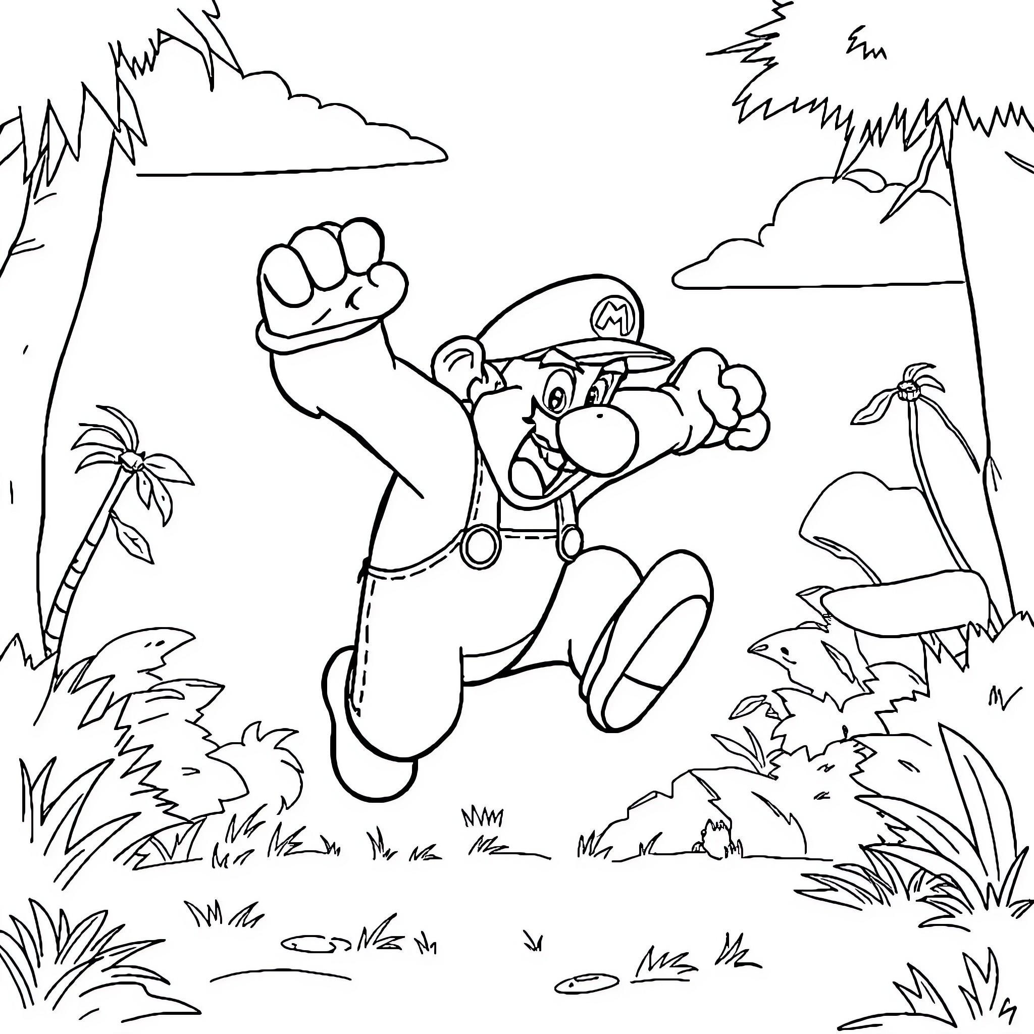 Gorilla plumber fixing a pipe in the jungle Coloring Page (free black-and-white line drawing printable PDF for all, from beginners to advanced learners, including children, teens, adults, and seniors)