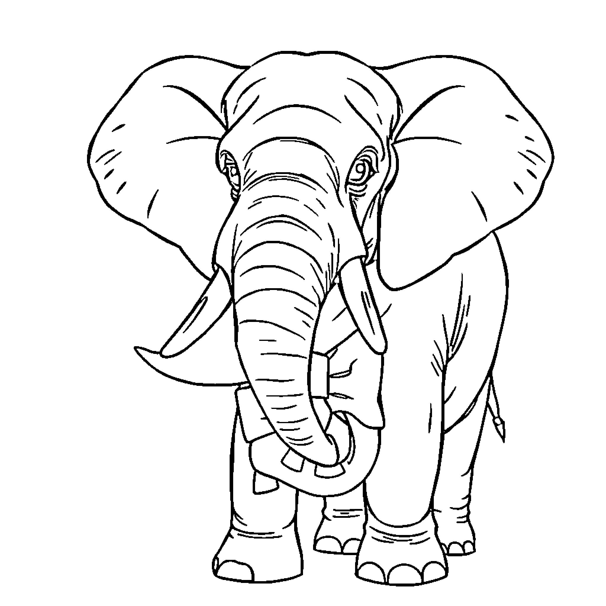 Elephant standing tall and proud Coloring Page (free black-and-white line drawing printable PDF for all, from beginners to advanced learners, including children, teens, adults, and seniors)