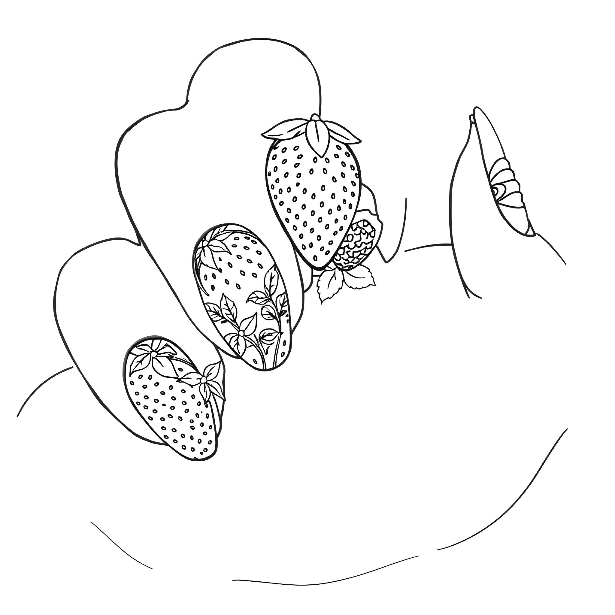 Nail strawberry-patterned corkscrew charm decorations Coloring Page (free black-and-white line drawing printable PDF for all, from beginners to advanced learners, including children, teens, adults, and seniors)