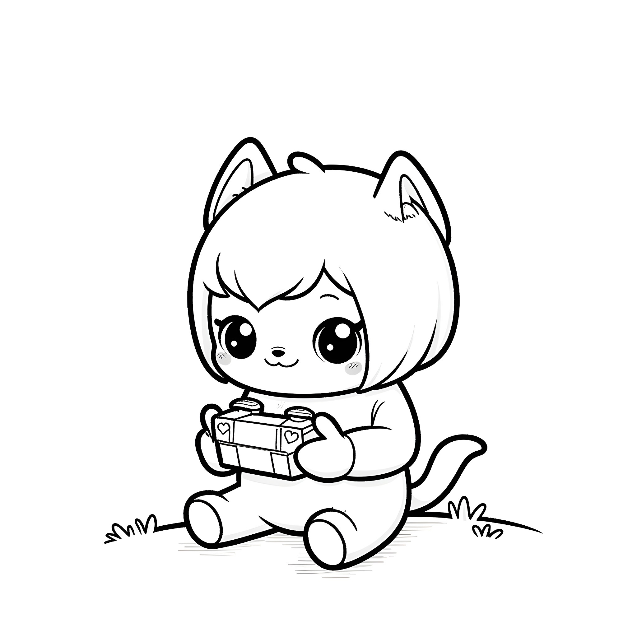 Bluey playing with a toy in the grass Coloring Page (free black-and-white line drawing printable PDF for all, from beginners to advanced learners, including children, teens, adults, and seniors)