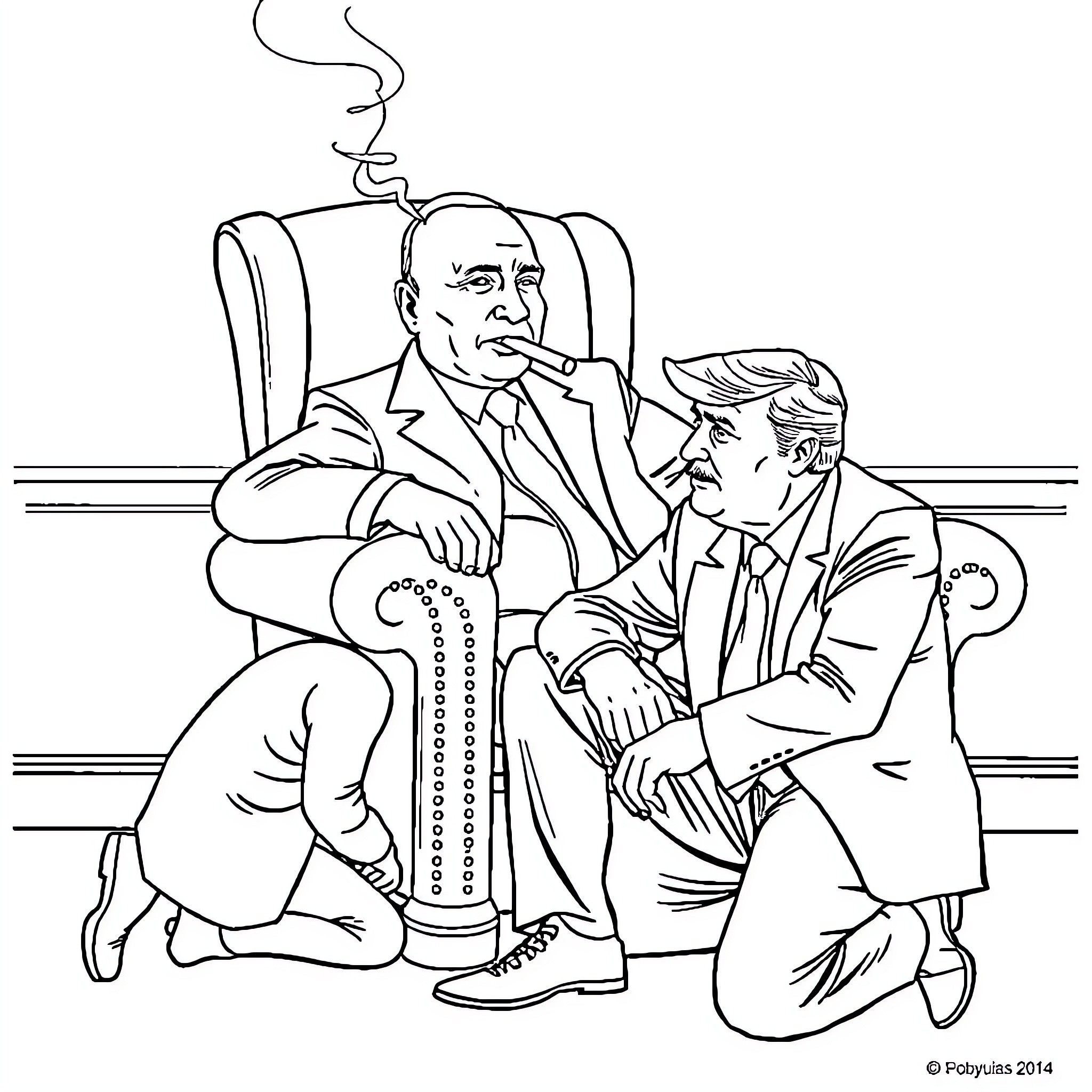 Putin Meeting With Advisors in the Oval Office Coloring Page (free black-and-white line drawing printable PDF for all, from beginners to advanced learners, including children, teens, adults, and seniors)