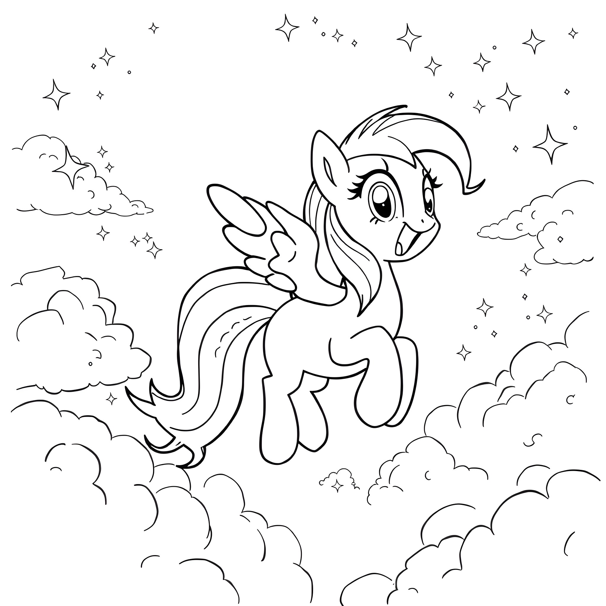 Gumball Floating in Starry Sky Coloring Page (free black-and-white line drawing printable PDF for all, from beginners to advanced learners, including children, teens, adults, and seniors)