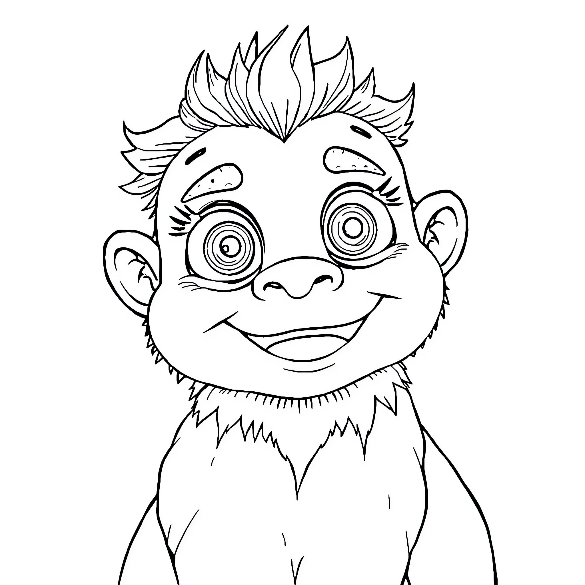 Labubu's Wacky Cartoon Face Coloring Page (free black-and-white line drawing printable PDF for all, from beginners to advanced learners, including children, teens, adults, and seniors)