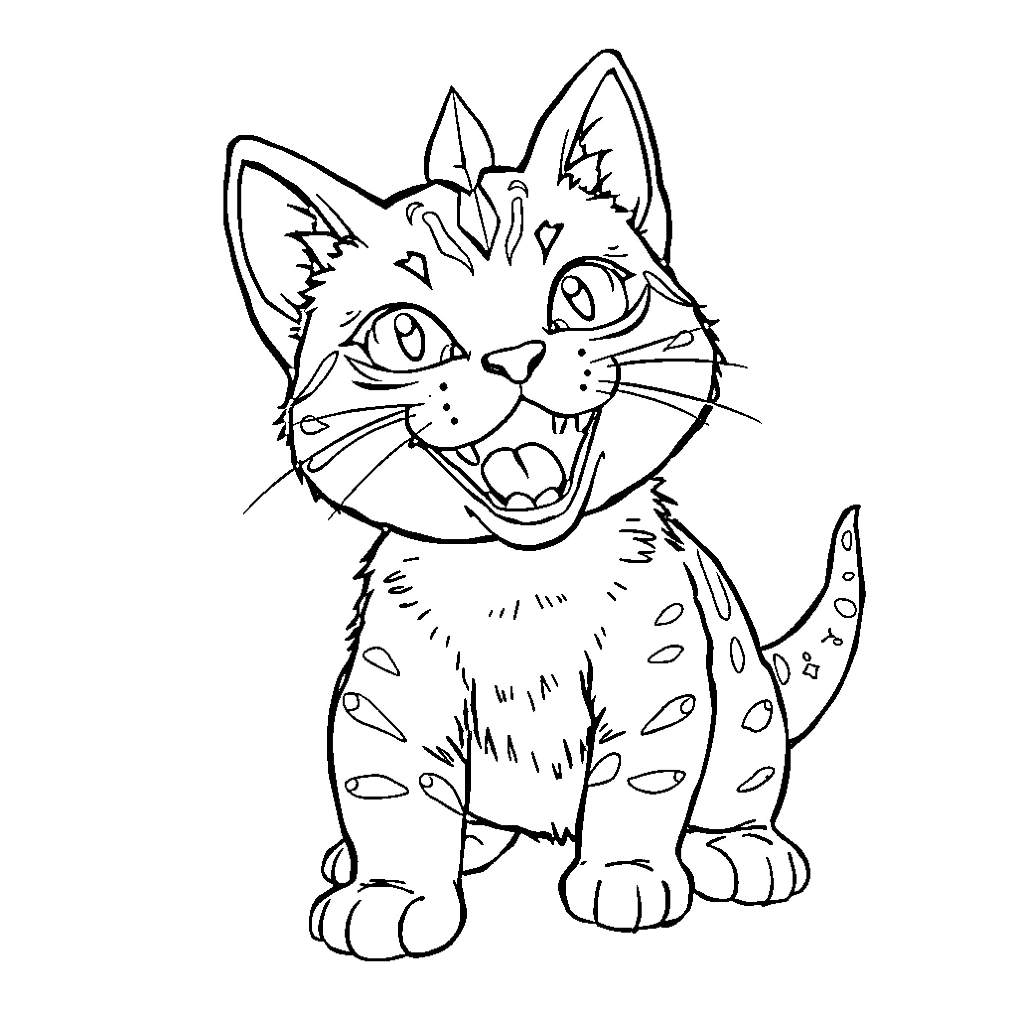 Dinosaur cat with an excited expression Coloring Page (free black-and-white line drawing printable PDF for all, from beginners to advanced learners, including children, teens, adults, and seniors)