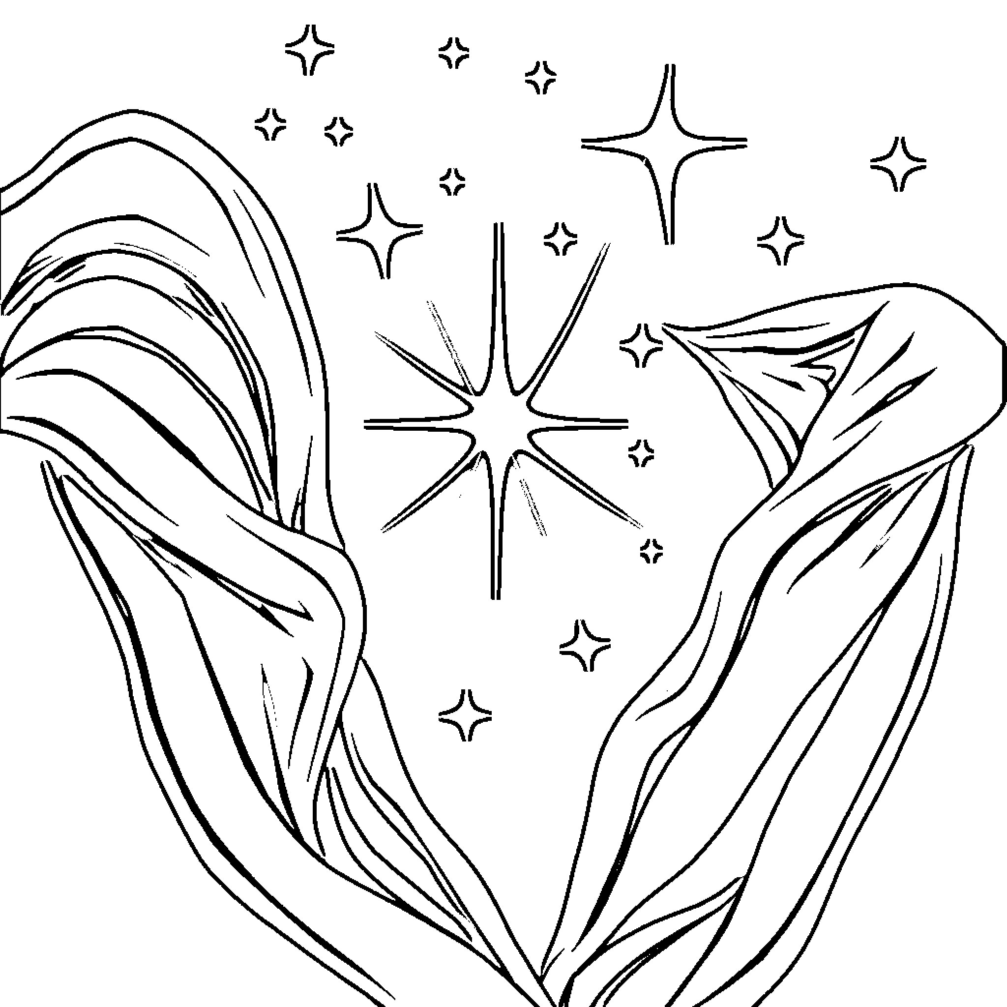 Skull Surrounded by Glowing Stars Coloring Page (free black-and-white line drawing printable PDF for all, from beginners to advanced learners, including children, teens, adults, and seniors)