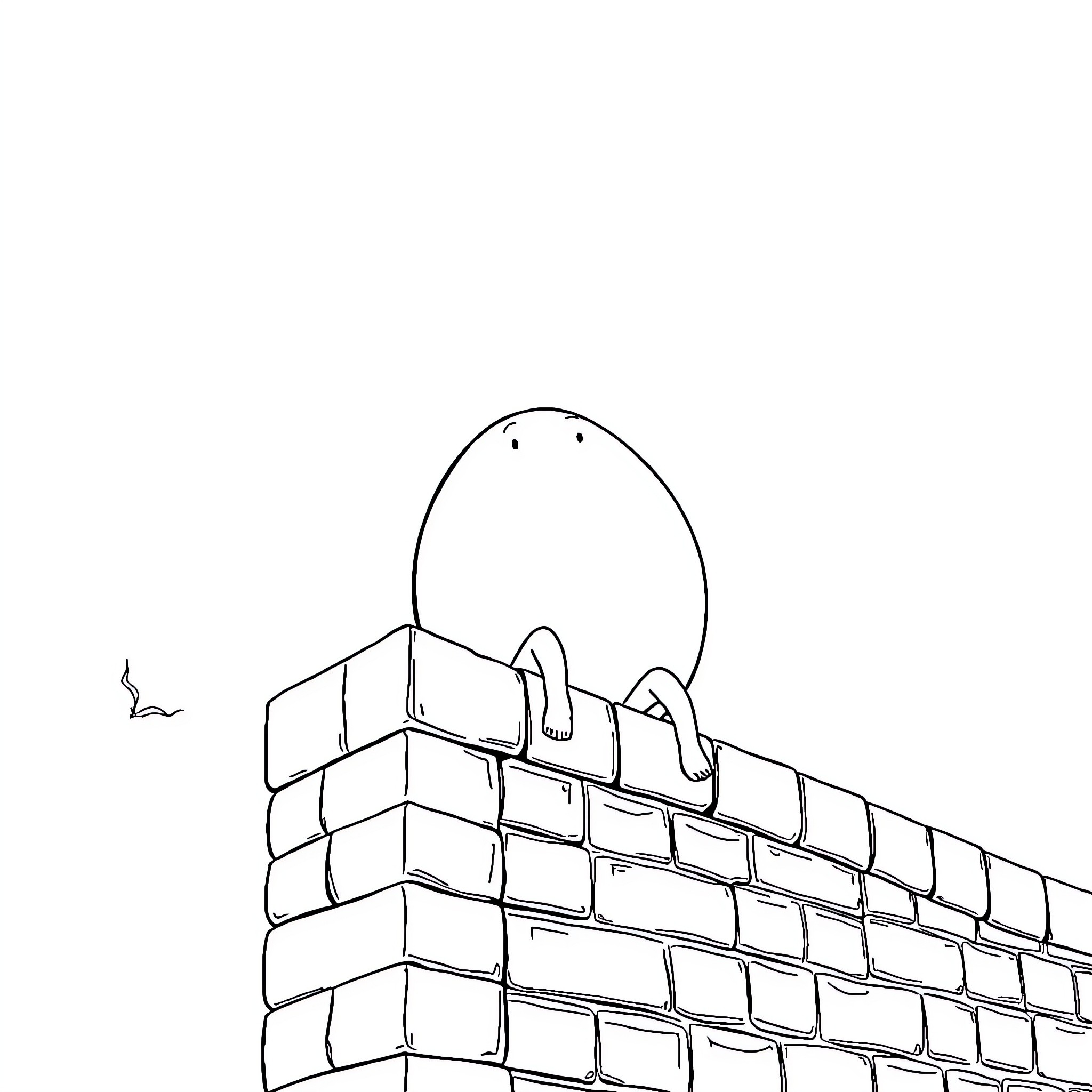 Humpty Dumpty sitting precariously on a brick wall Coloring Page (free black-and-white line drawing printable PDF for all, from beginners to advanced learners, including children, teens, adults, and seniors)