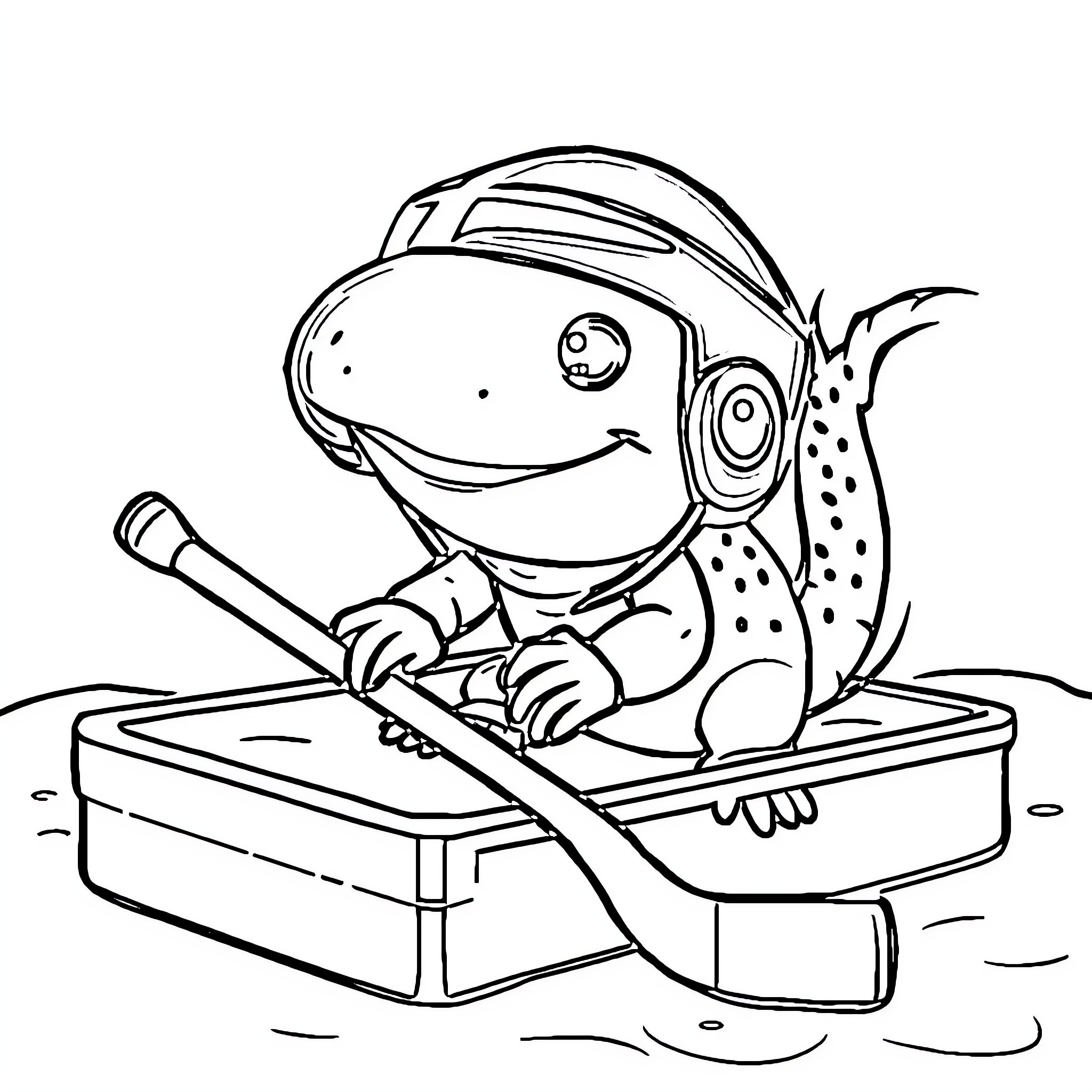 Axolotl using a laptop computer Coloring Page (free black-and-white line drawing printable PDF for all, from beginners to advanced learners, including children, teens, adults, and seniors)