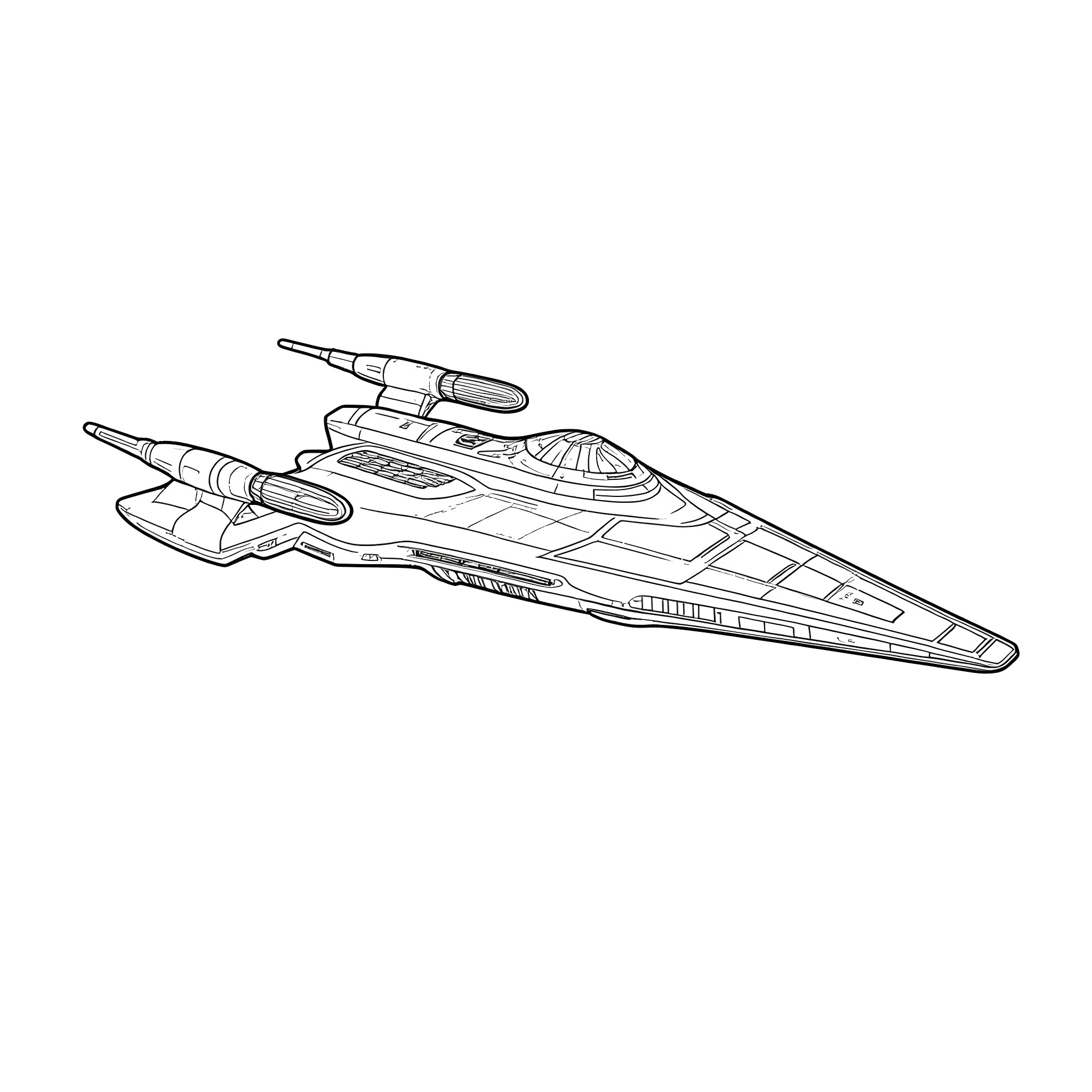 Serenity of a Futuristic Spacecraft Coloring Page (free black-and-white line drawing printable PDF for all, from beginners to advanced learners, including children, teens, adults, and seniors)
