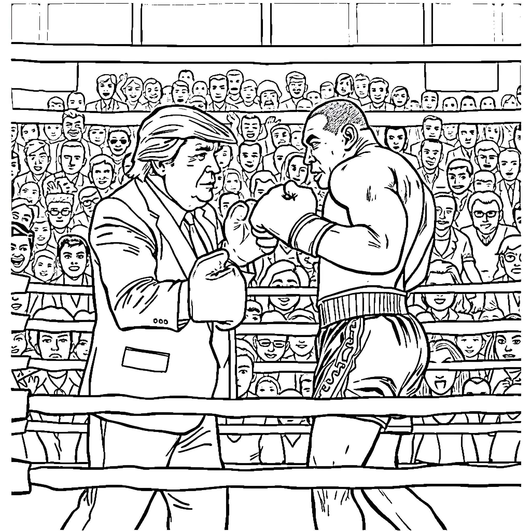 Donald Trump shaking hands with crowd at rally Coloring Page (free black-and-white line drawing printable PDF for all, from beginners to advanced learners, including children, teens, adults, and seniors)